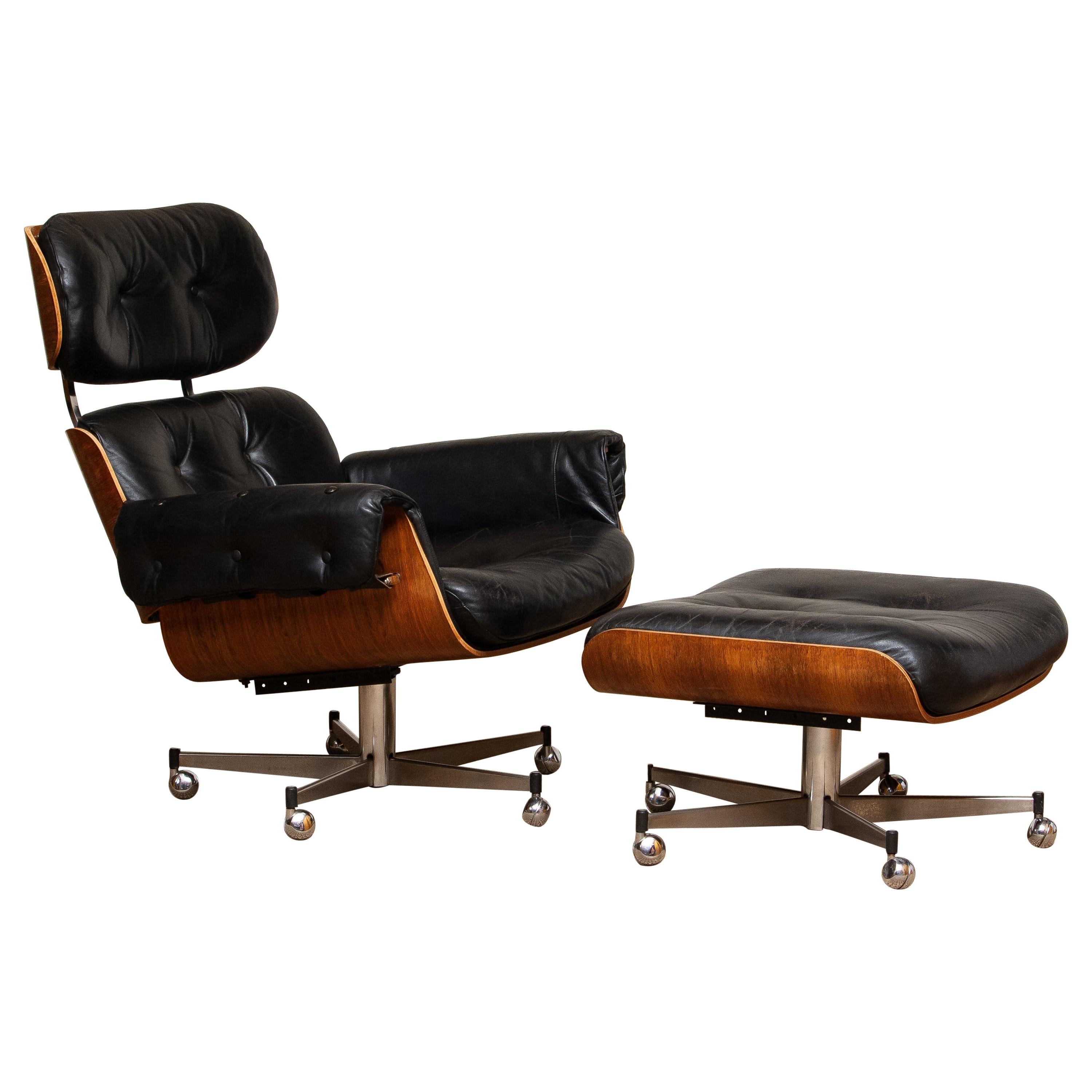 Swiss 1960's Recliner / Swivel Chair and Matching Ottoman by Martin Stoll for Giroflex