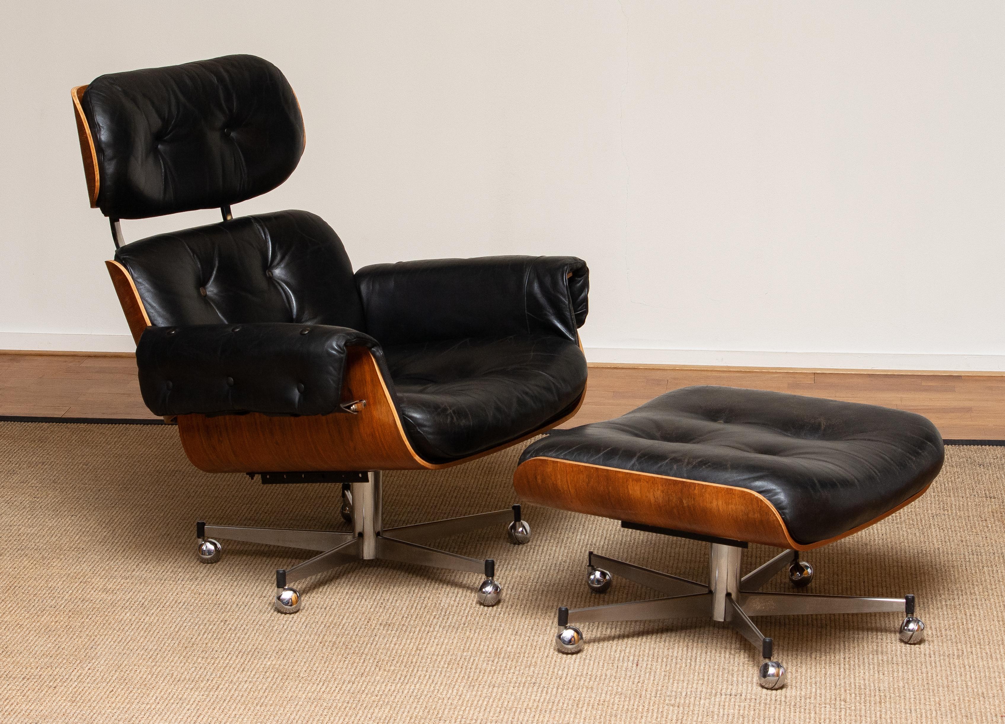 1960's Recliner / Swivel Chair and Matching Ottoman by Martin Stoll for Giroflex In Good Condition In Silvolde, Gelderland