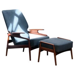 1960s Reclining Lounge Chair and Ottoman by John Boné for A. Mikael Laursen in t