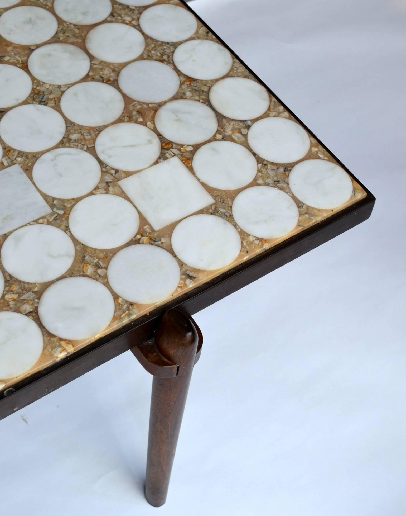 1960s Rectangular Coffee Table by Heinz Lilienthal Mosaic in Carrara and Onyx In Excellent Condition In London, GB