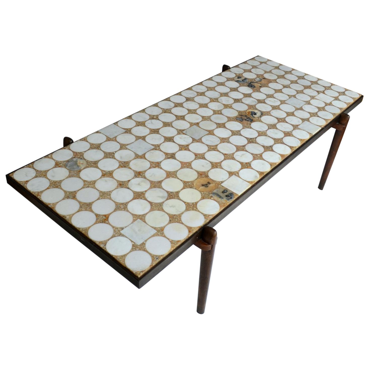 1960s Rectangular Coffee Table by Heinz Lilienthal Mosaic in Carrara and Onyx