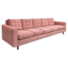 1960s Rectangular Sofa by Joaquim Tenreiro in Antique Rose Velvet 1960s Rectangular Sofa by Joaquim Tenreiro in Antique Rose Velvet