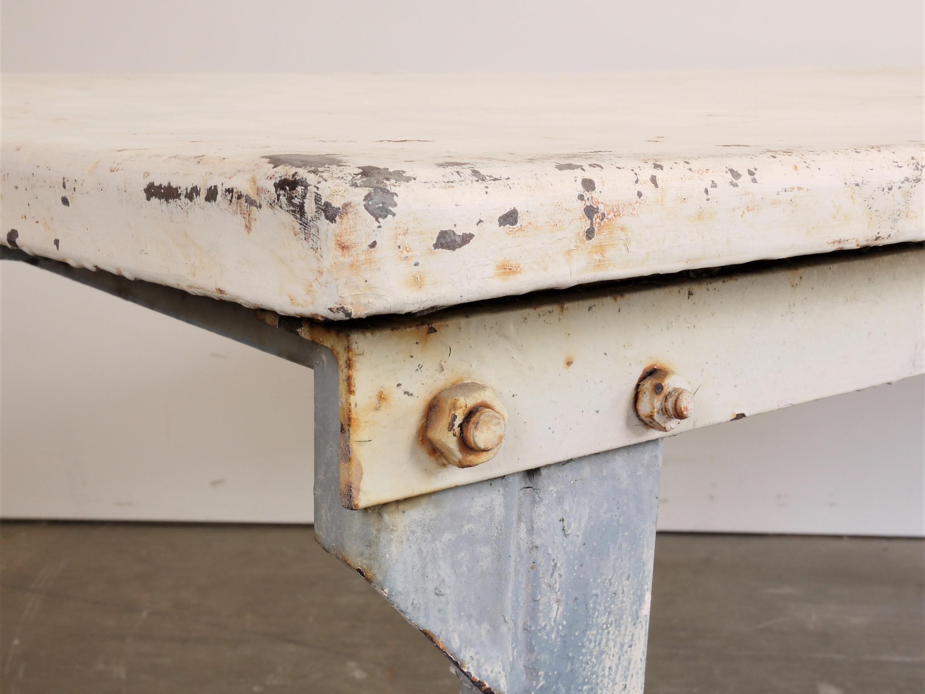 Mid-20th Century 1960s Rectangular White Industrial Metal Dining/Statement Table