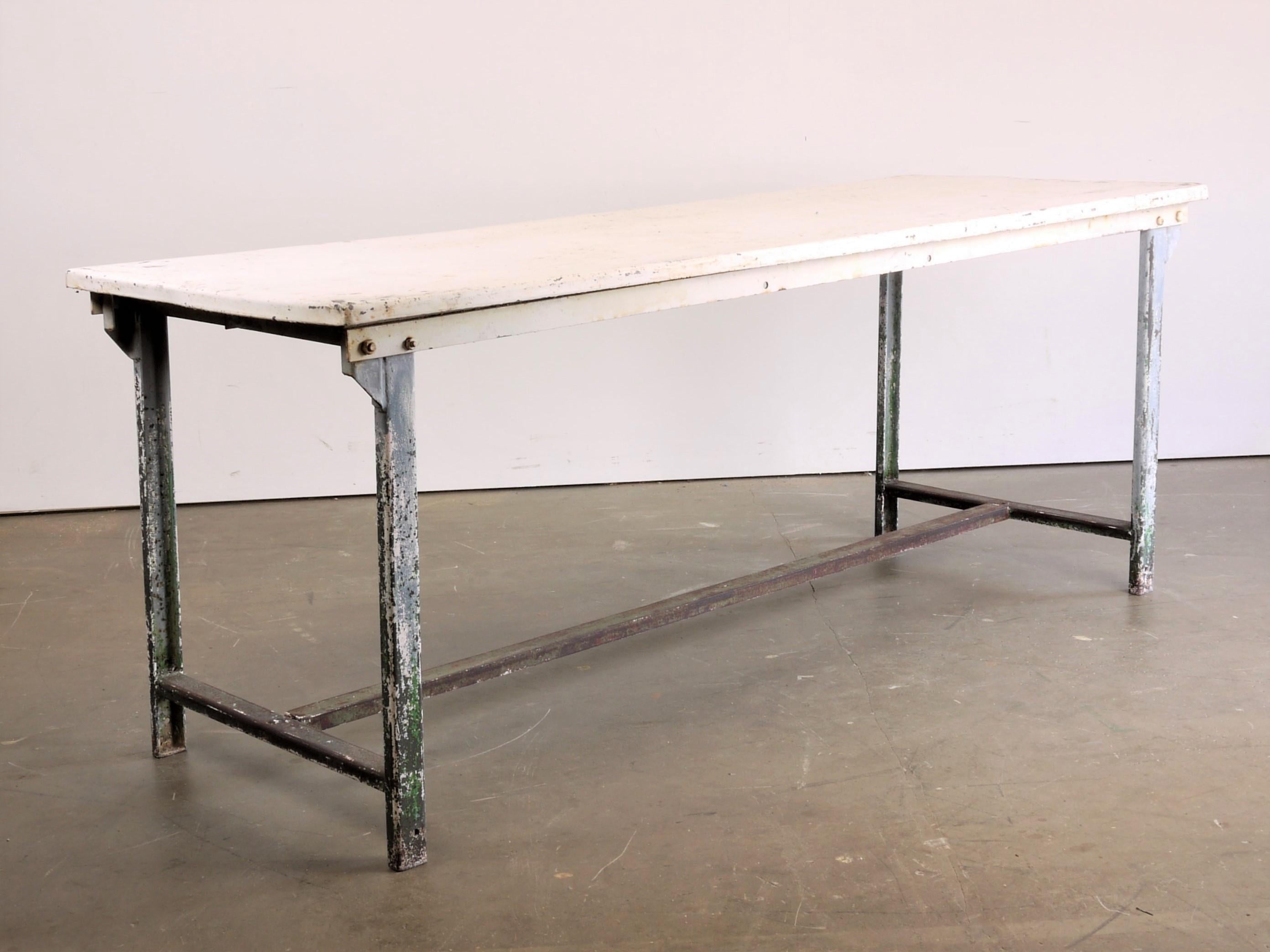 1960s Rectangular White Industrial Metal Dining or Statement Table 2