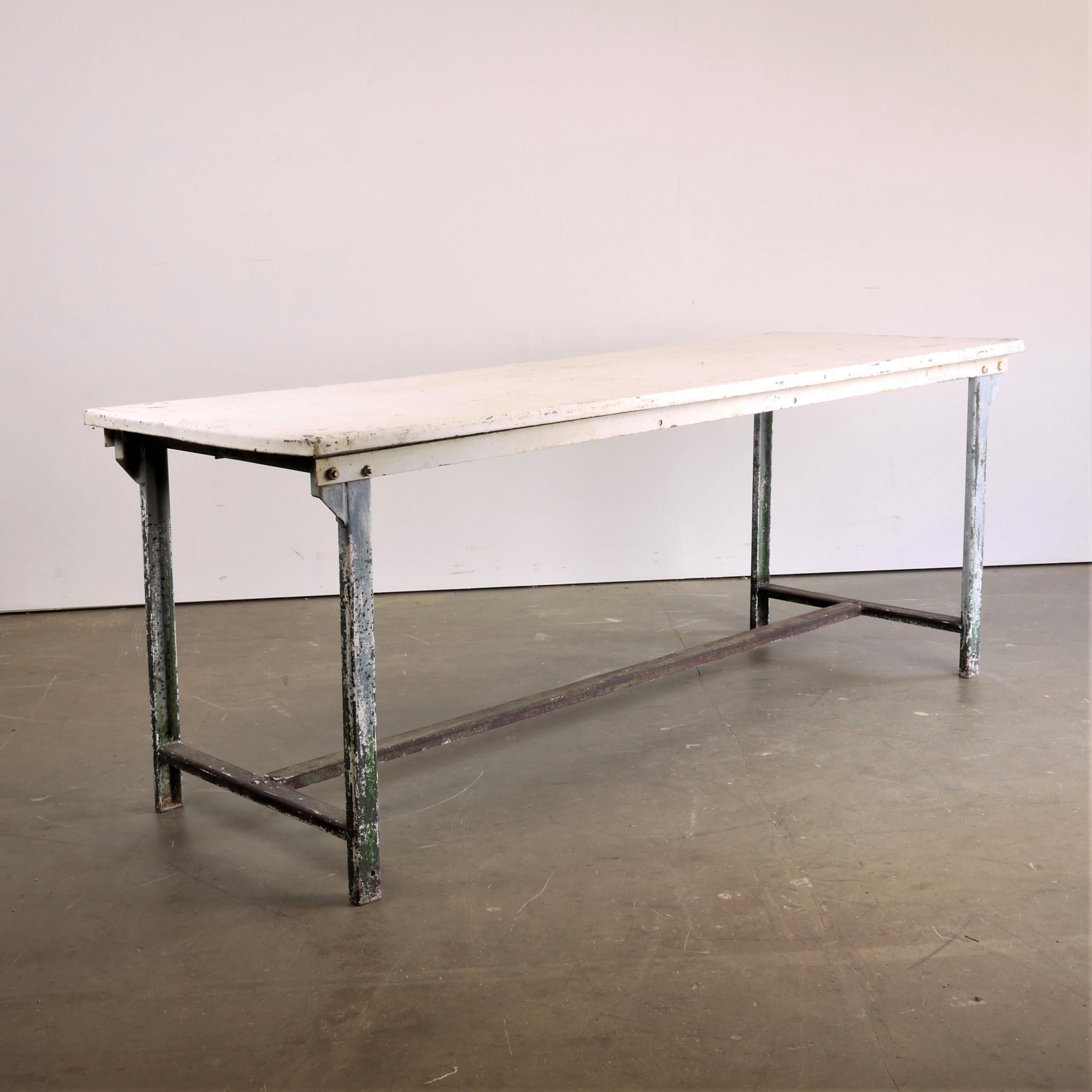 1960s Rectangular White Industrial Metal Dining/Statement Table 3