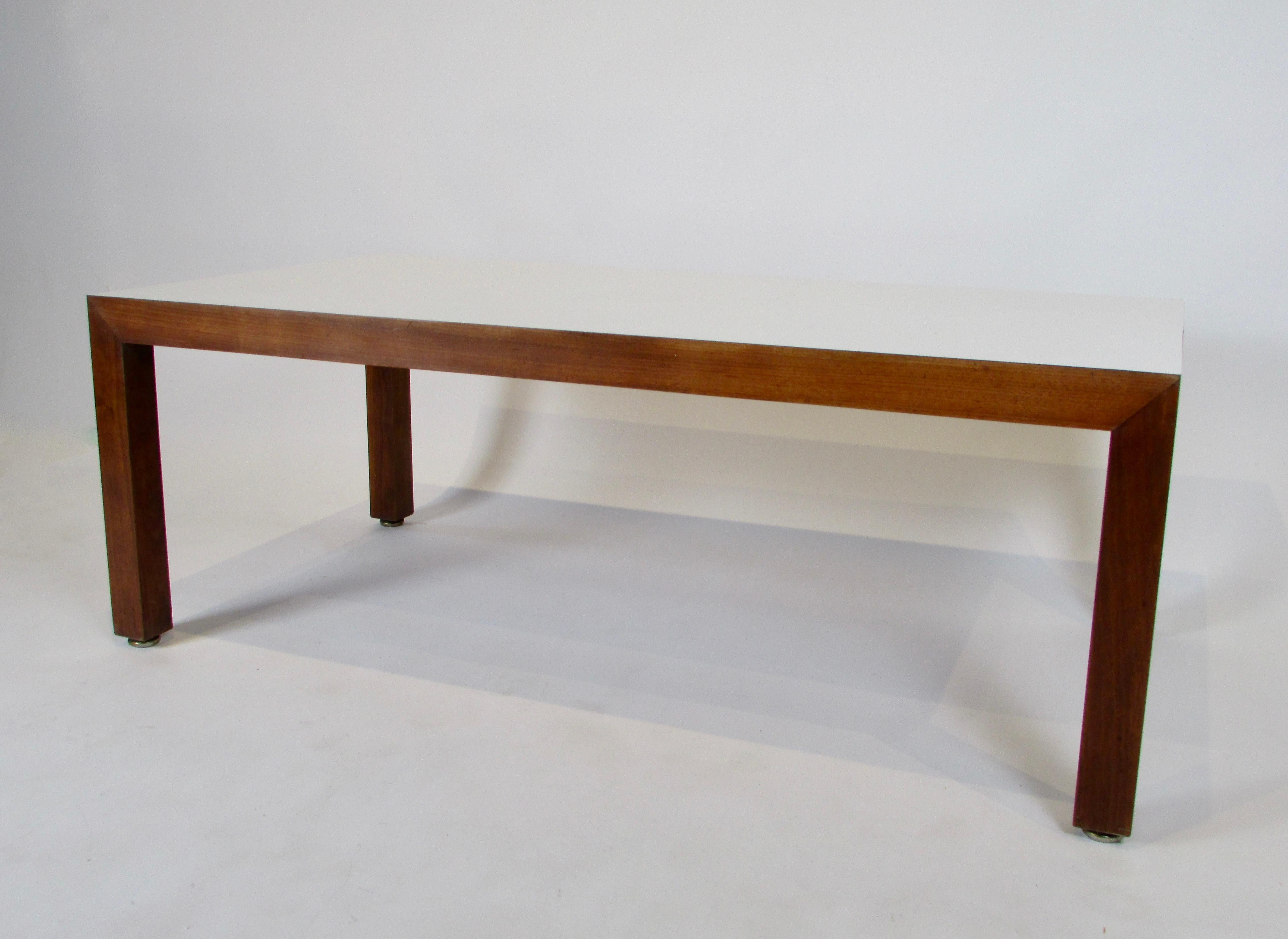 Mid-Century Modern 1960s Rectangular Wood Coffee Table with White Formica Laminate Top For Sale
