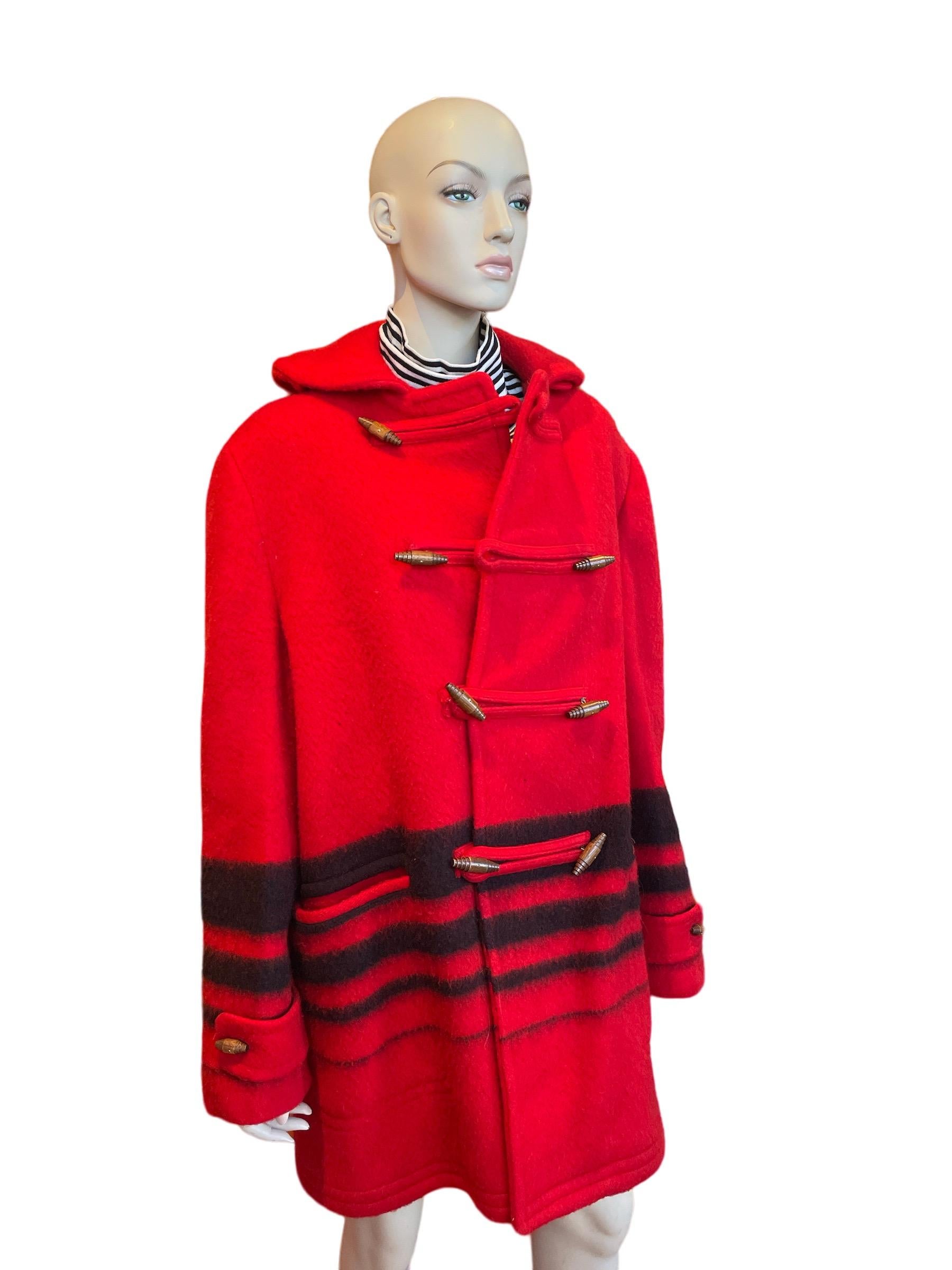 Women's or Men's 1960s Red and Black Buck Skein Brand Thermalized Wool Coat  For Sale