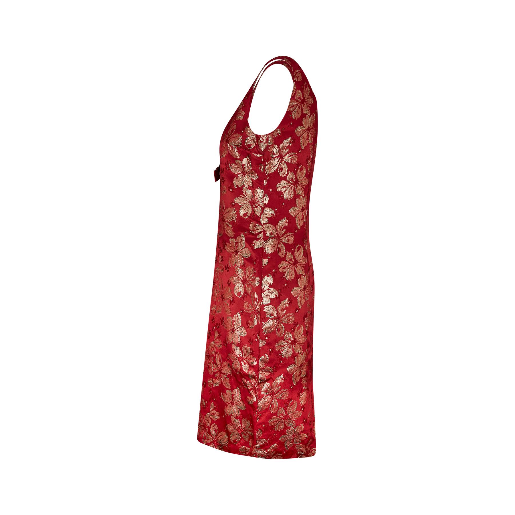red brocade dress