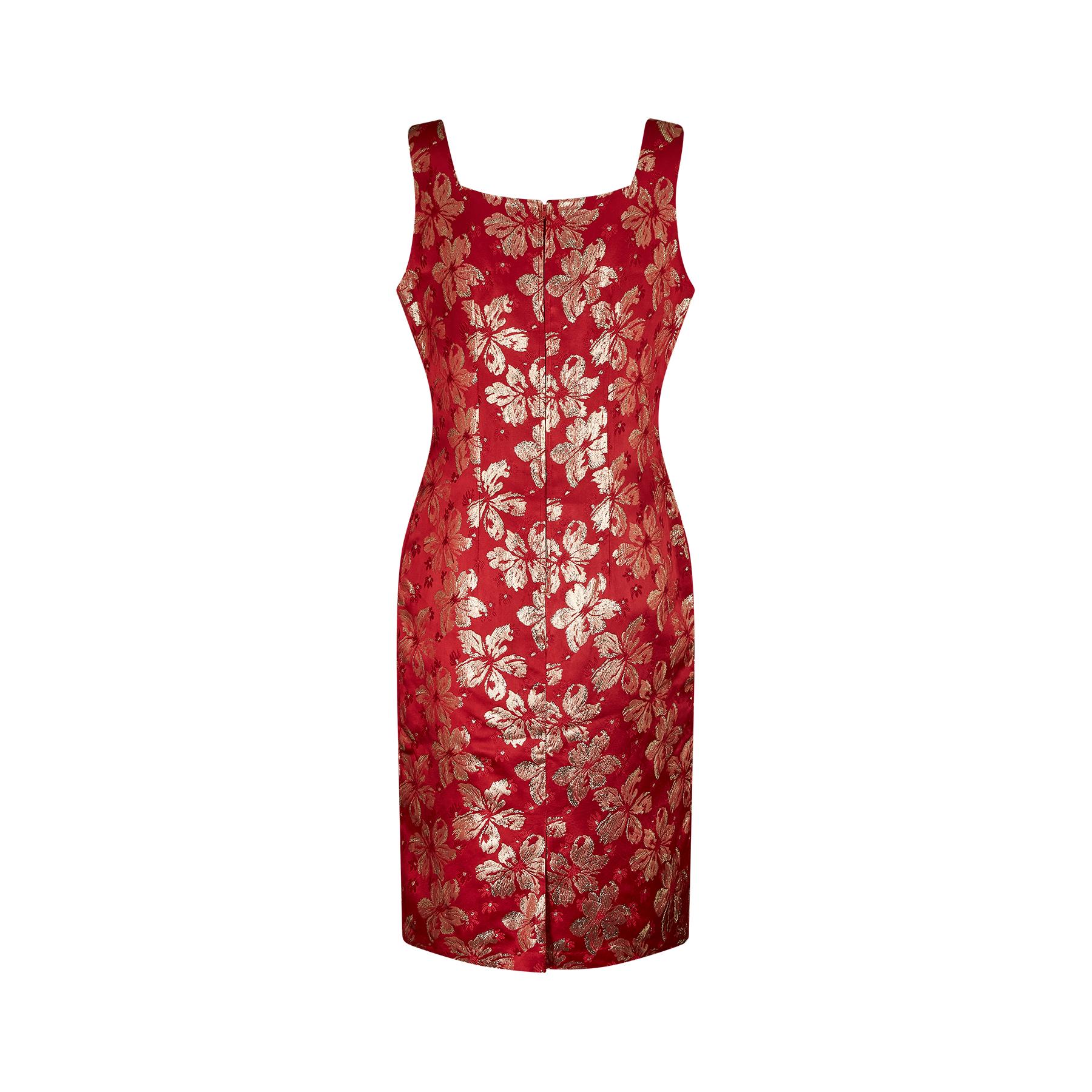 1960s Red and Gold Brocade Shift Dress In Excellent Condition In London, GB