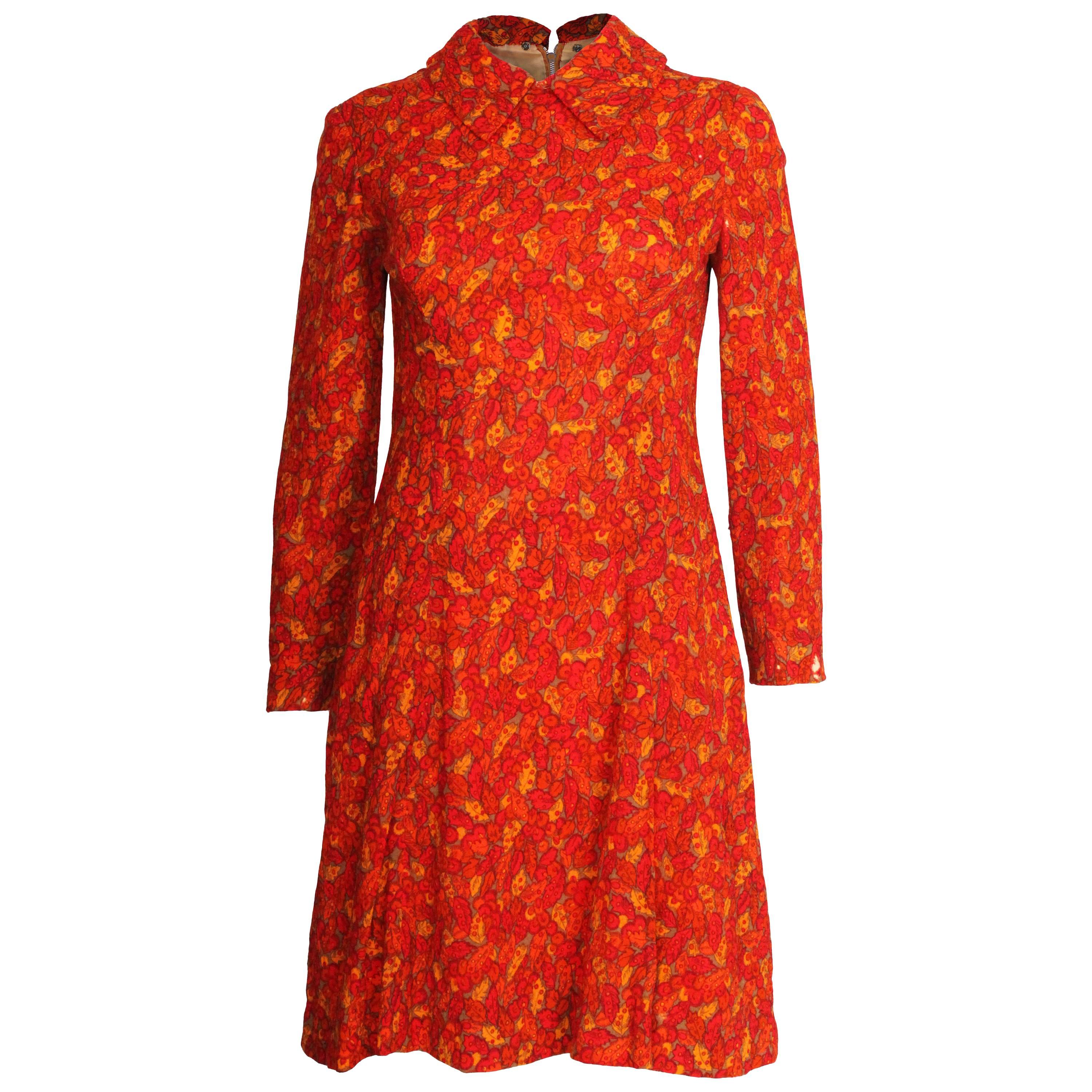 1960s Red and Orange Leaf Print Mini Dress For Sale at 1stDibs | orange ...