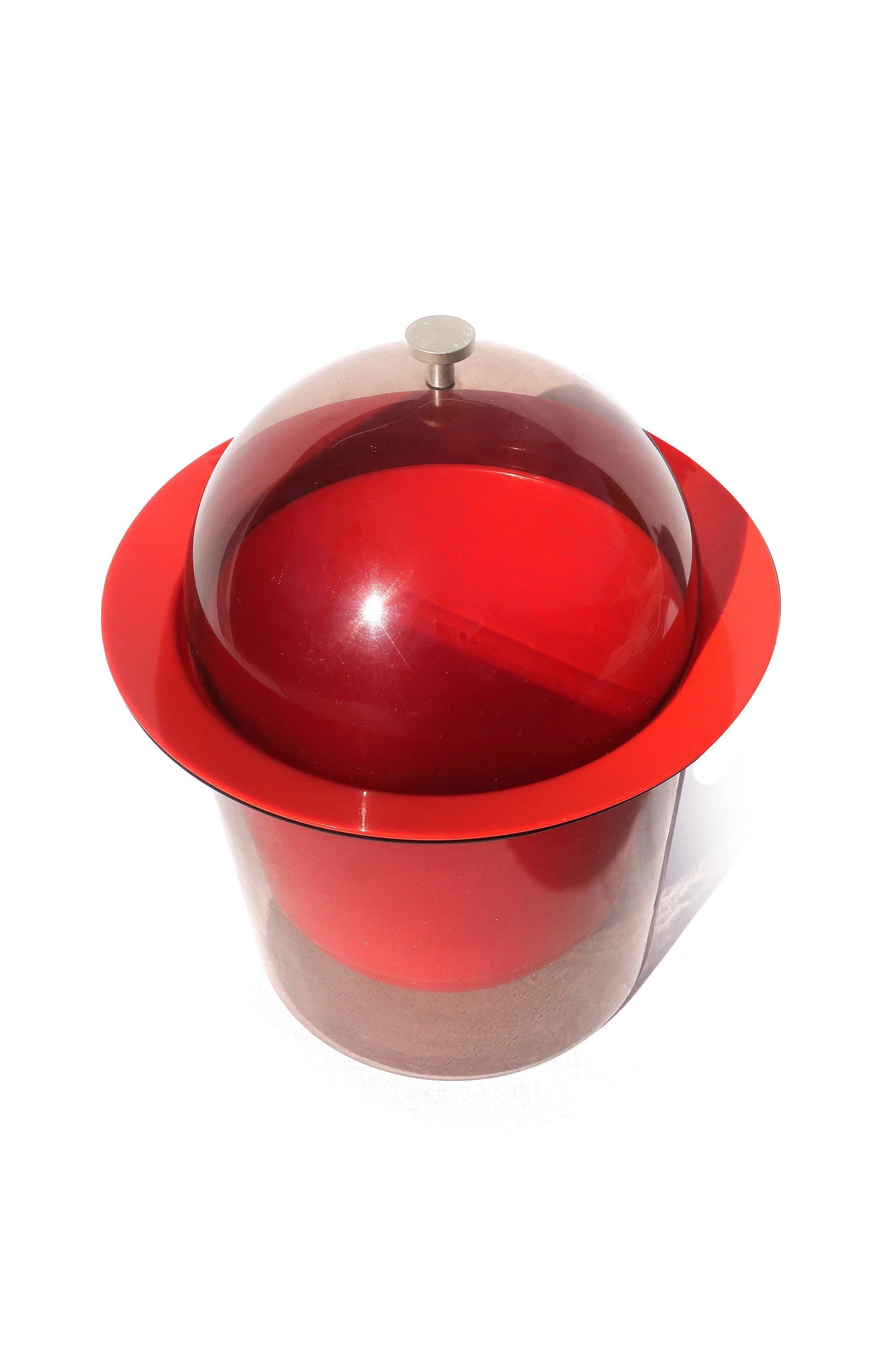 Mid-Century Modern 1960s Red and Smoked Acrylic Ice Bucket