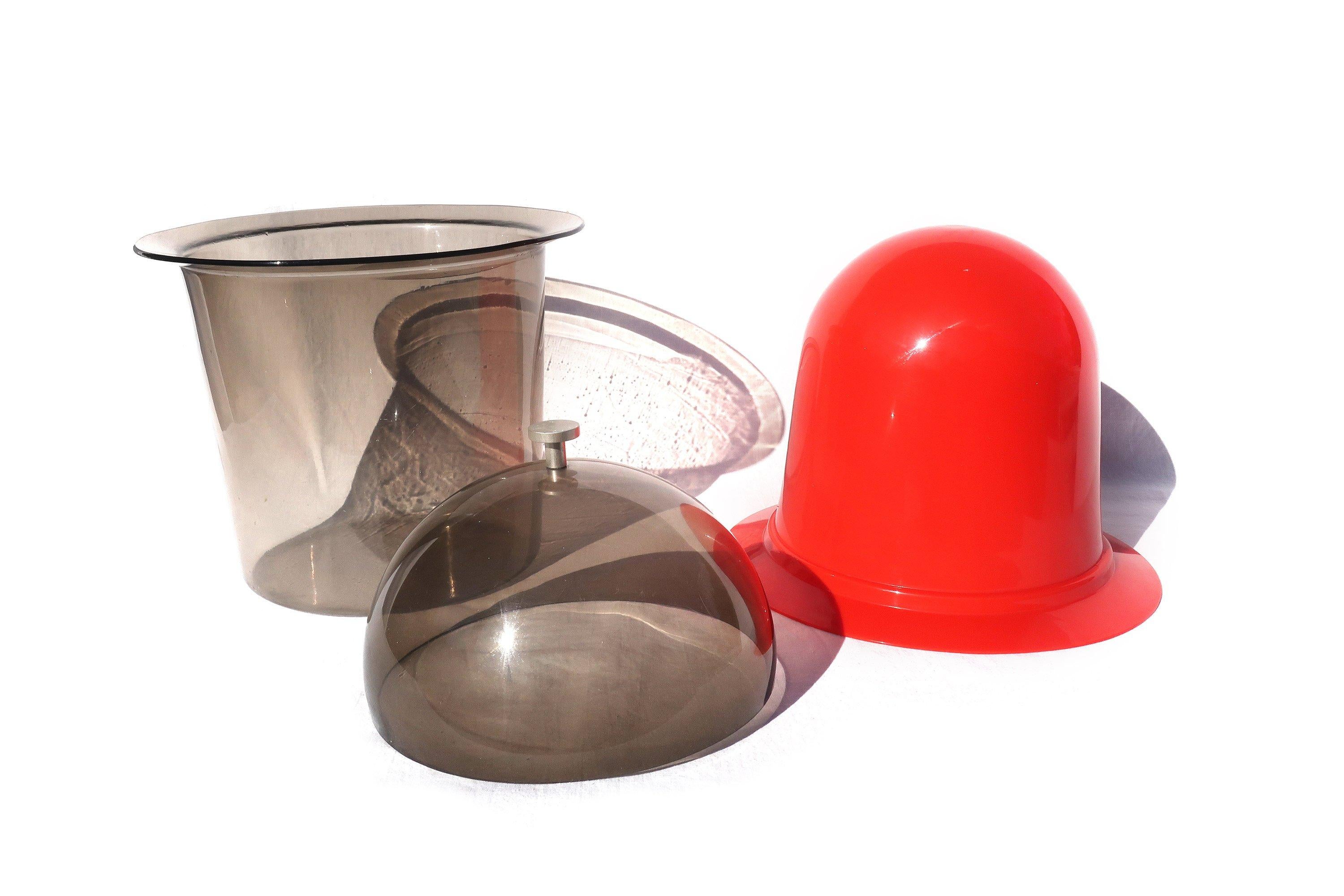 1960s Red and Smoked Acrylic Ice Bucket In Good Condition In Brooklyn, NY