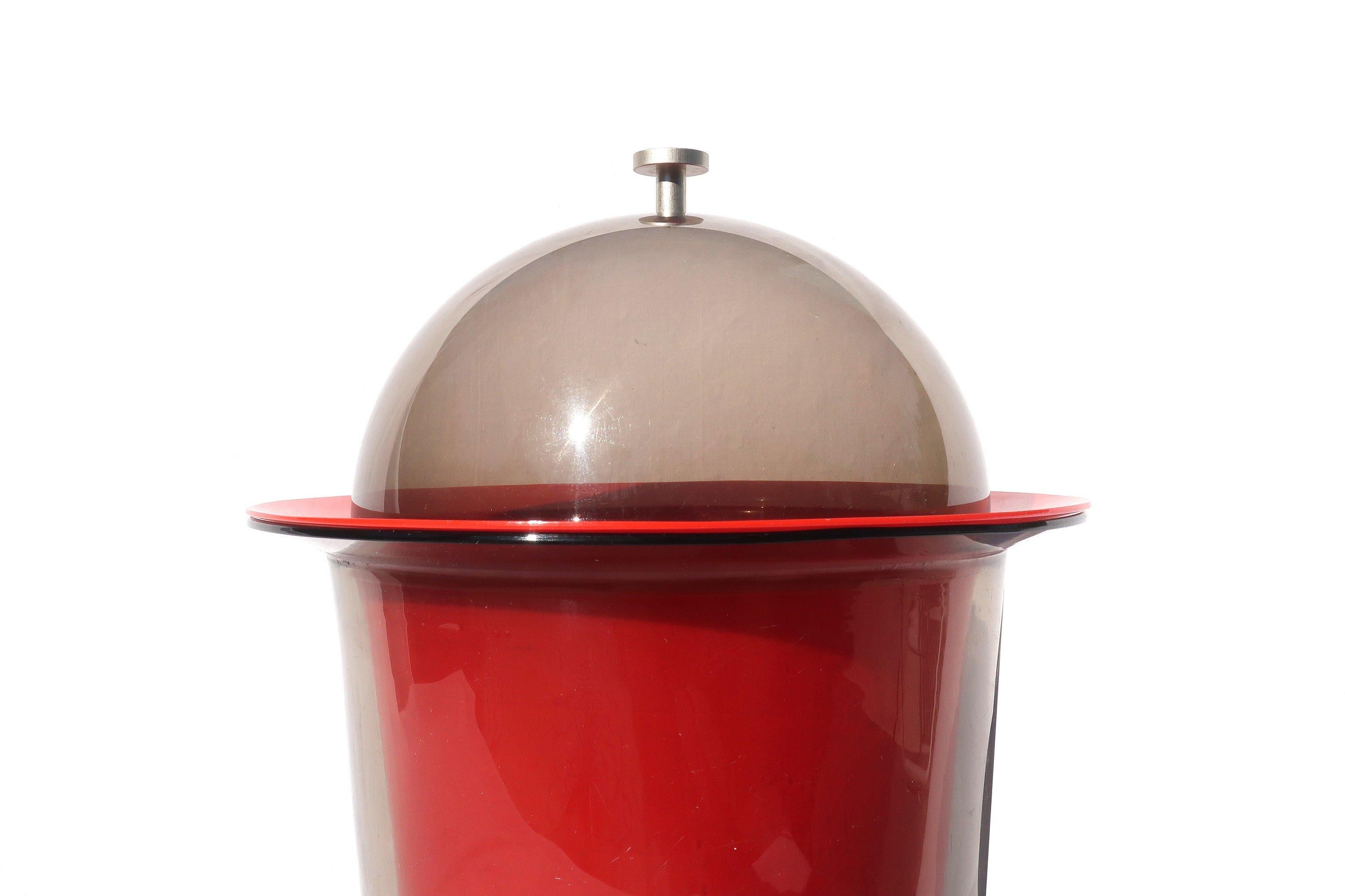 Mid-20th Century 1960s Red and Smoked Acrylic Ice Bucket