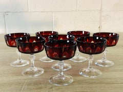 1960s Red Arched Glass Coupe Stems, Set of 8