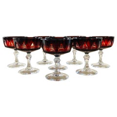 1960s Red Arched Glass Coupe Stems, Set of 8