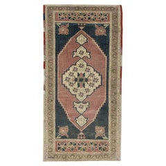 1960s Red 
Blue Vintage Turkish Mini Rug 1
10" X 3
7"