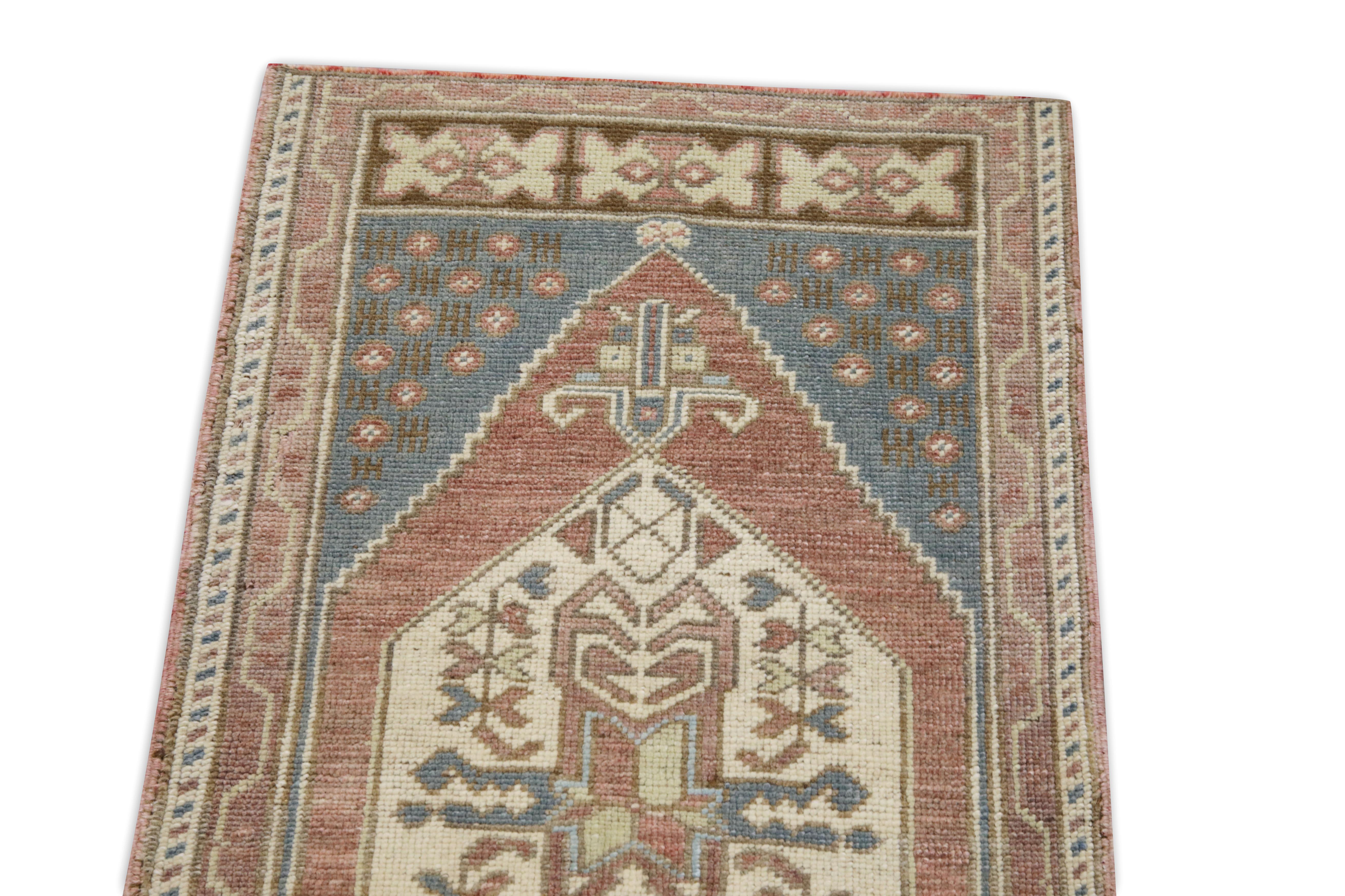 Hand-Woven 1960s Red & Blue Vintage Turkish Mini Rug 1'8