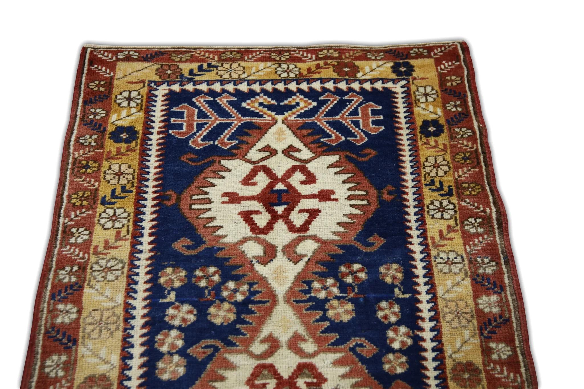 Hand-Woven 1960s Red & Blue Vintage Turkish Rug 2'5