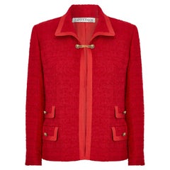 1960s Red Boucle Wool Tweed and Lion Button Jacket