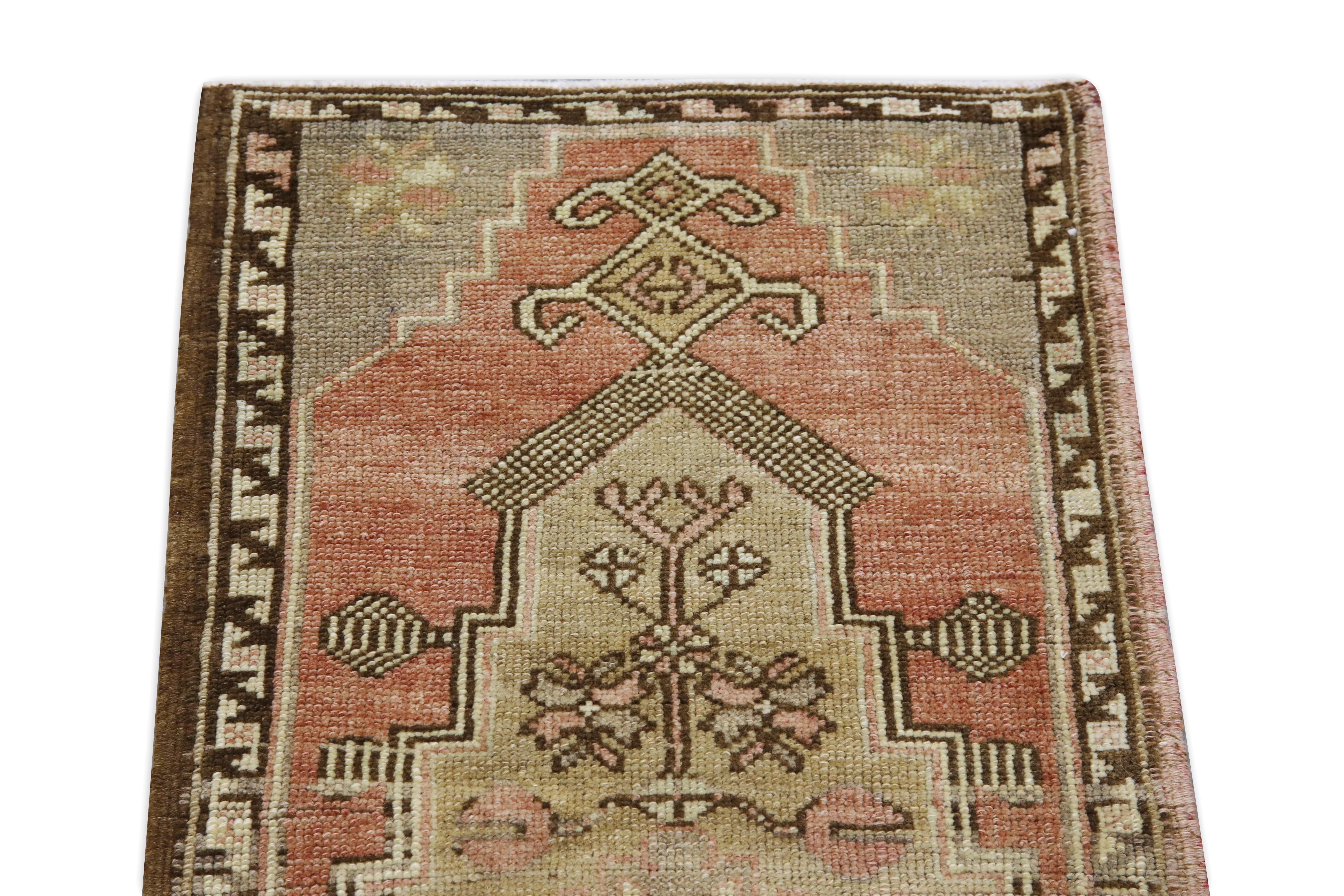Hand-Woven 1960s Red & Brown Vintage Turkish Mini Rug 1'7