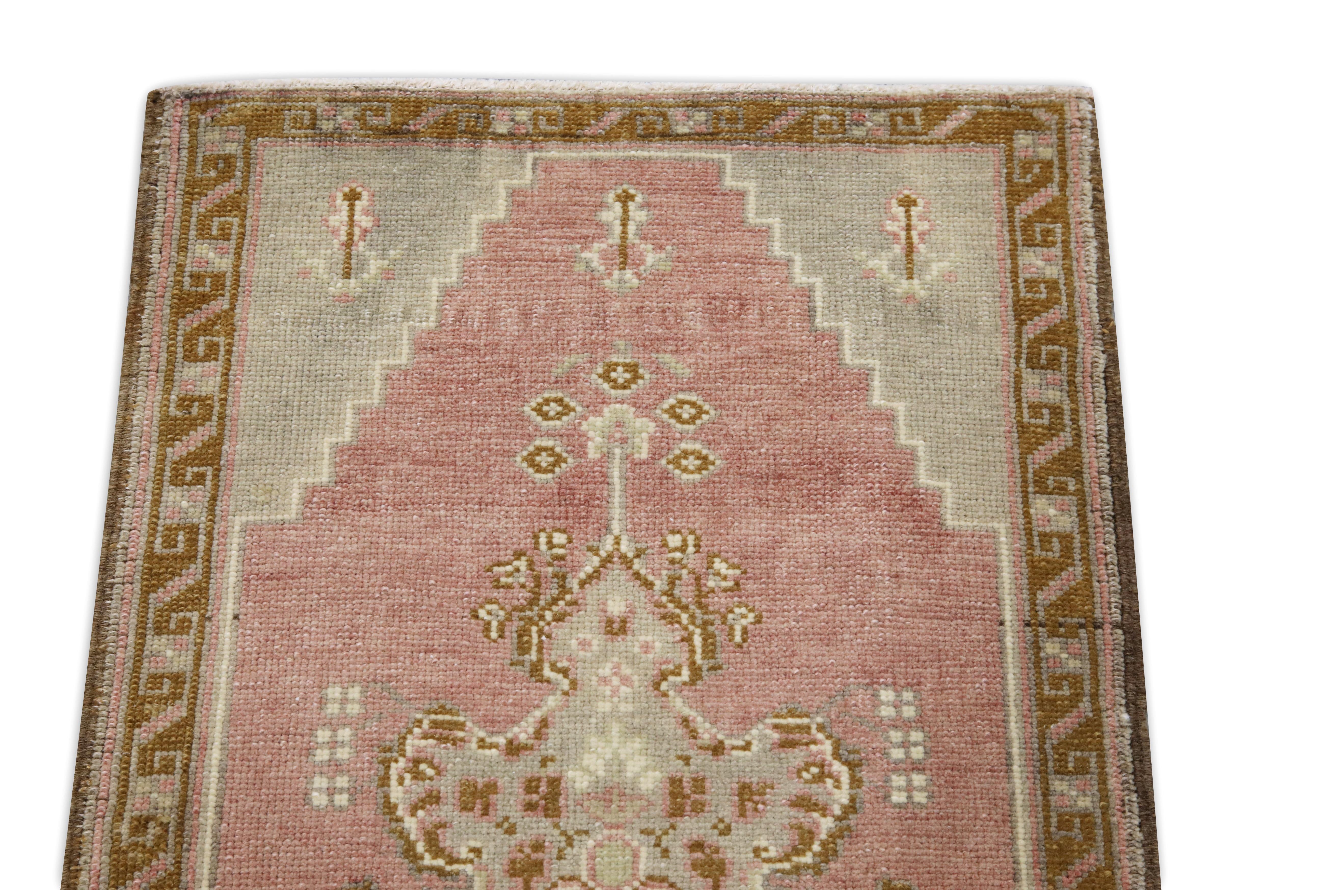 Hand-Woven 1960s Red & Brown Vintage Turkish Mini Rug 1'9