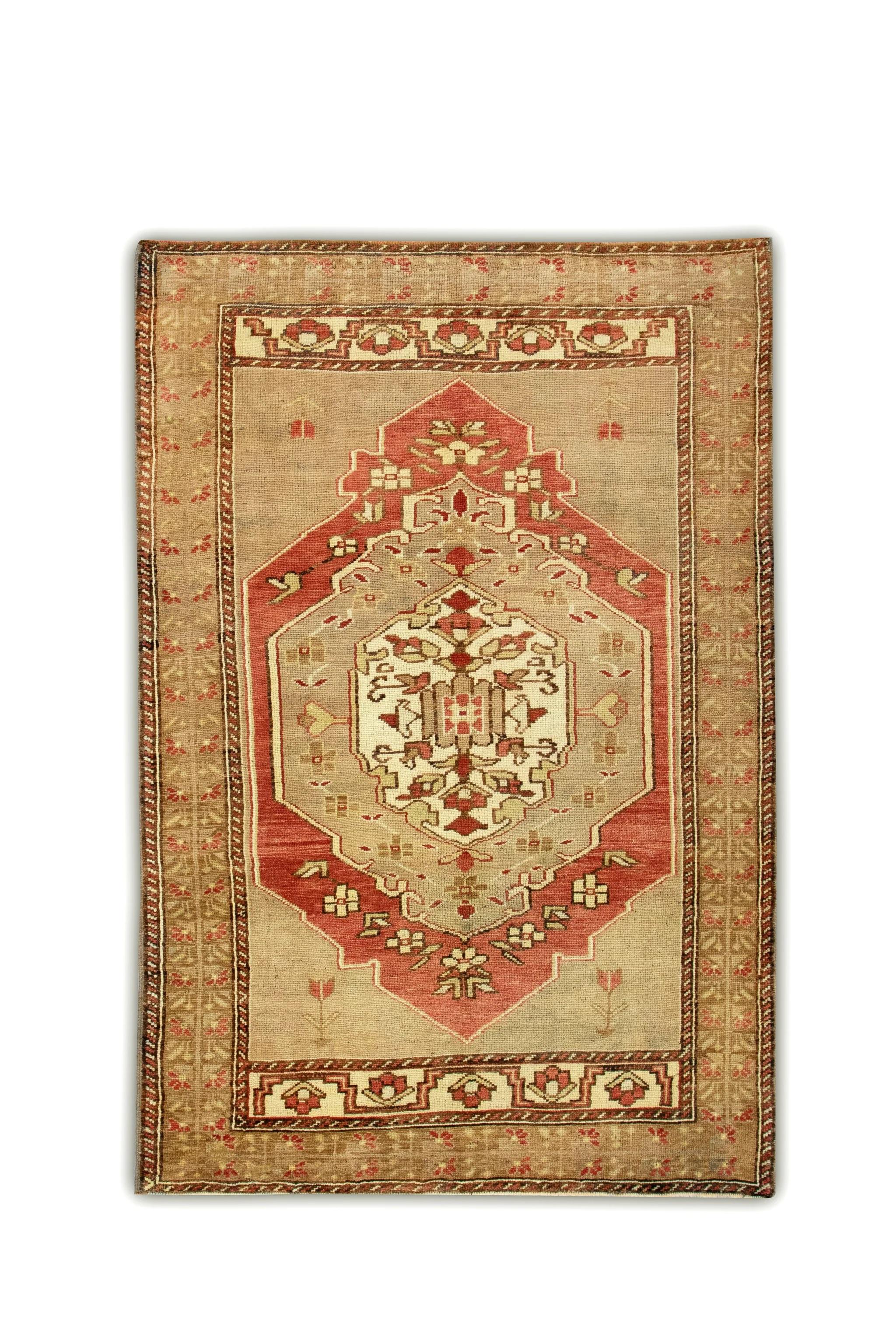 Mid-20th Century 1960s Red & Brown Vintage Turkish Rug 4'1