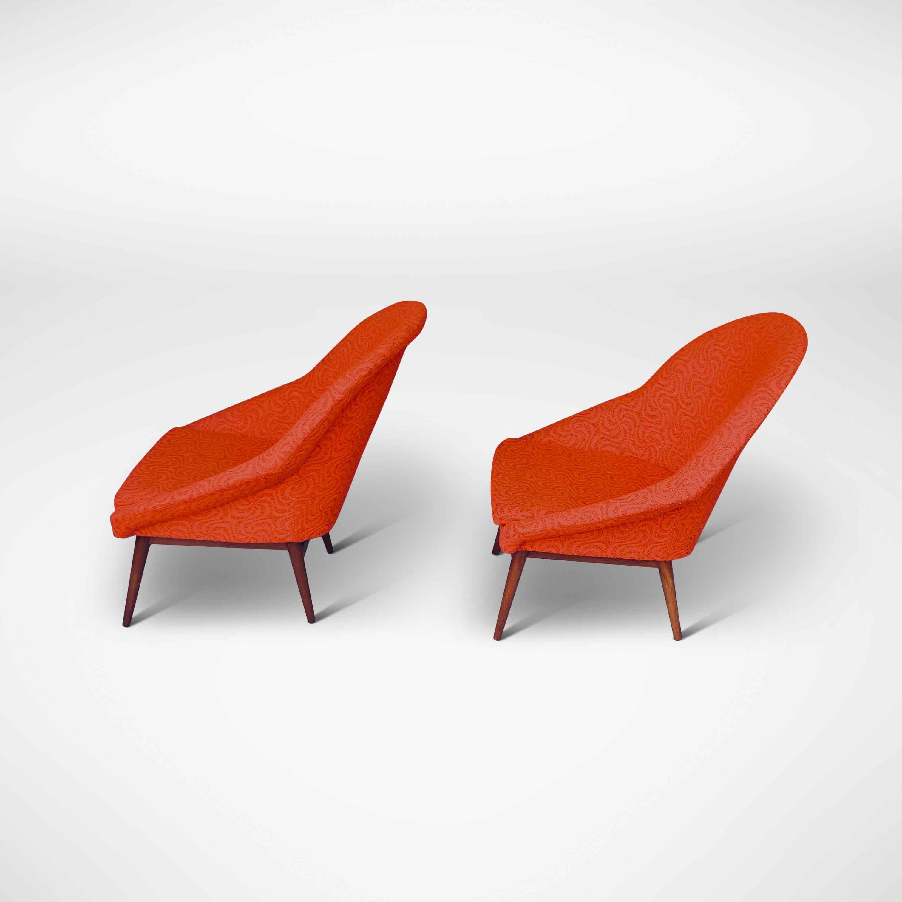 Hungarian 1960s Red Bucket Seats or Armchairs For Sale