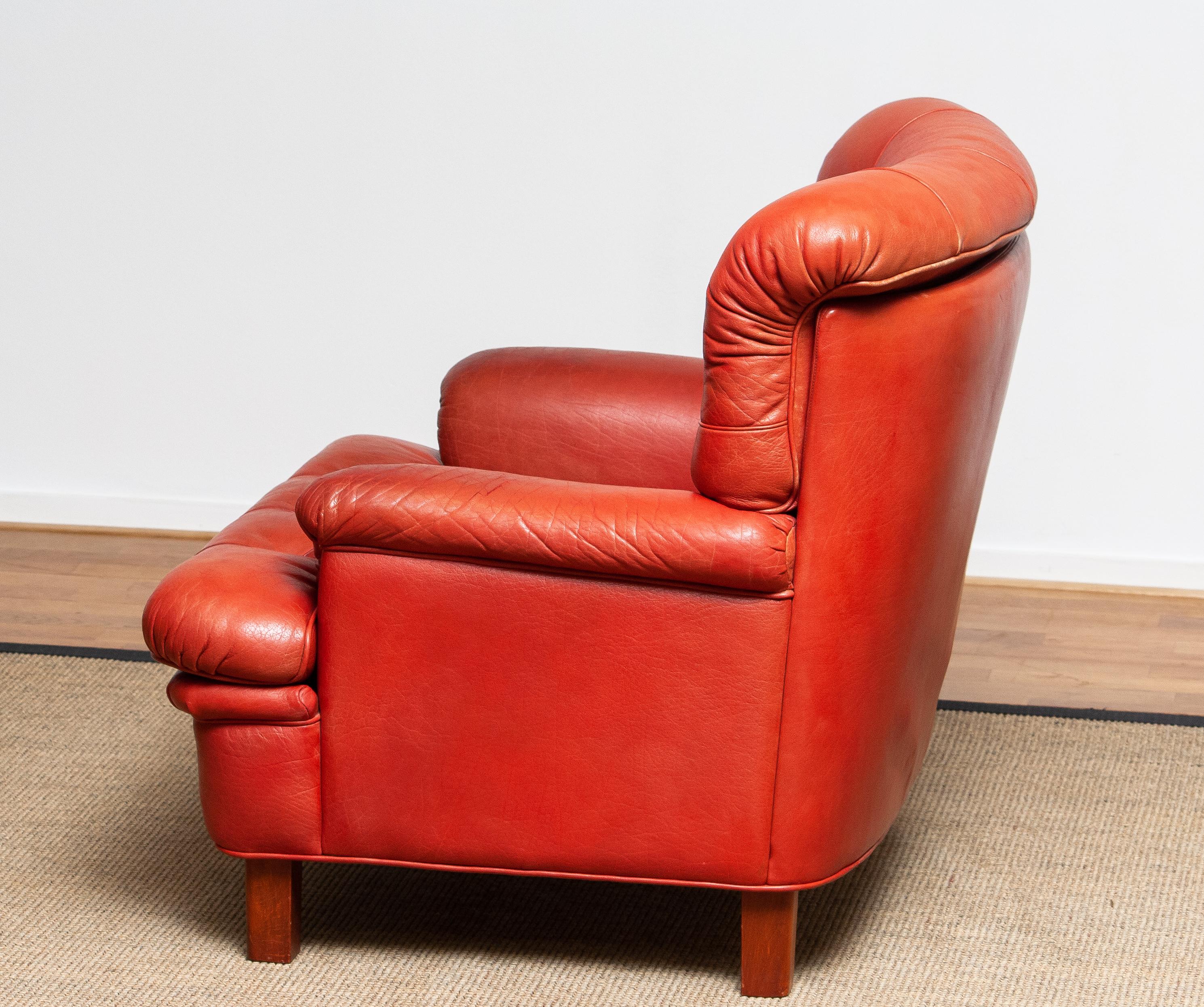 1960s Red Buffalo Leather and Quilted Easy or Lounge or Armchair by Arne Norell 2