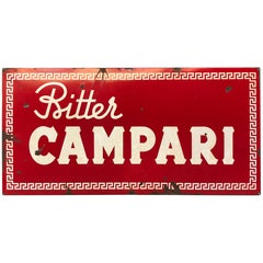 1960s Red Enamel Metal Vintage Italian Bitter Campari Sign