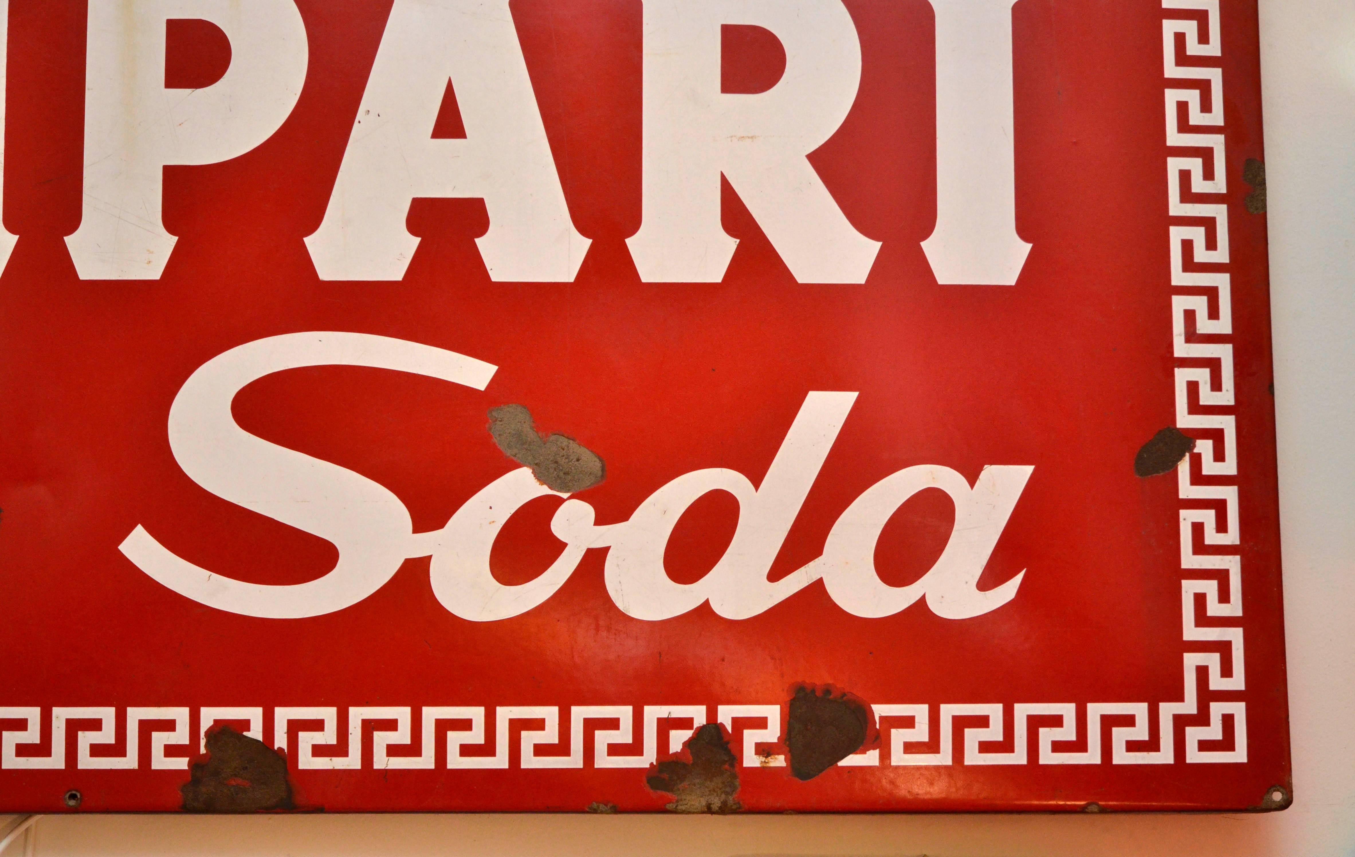 Mid-Century Modern 1960s Red Enamel Metal Vintage Italian Campari Soda Sign