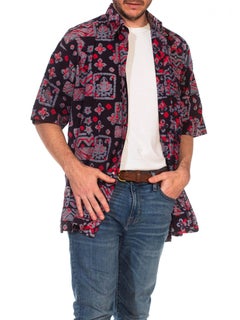 1960S Red & Grey Cotton Batik Men's Shirt