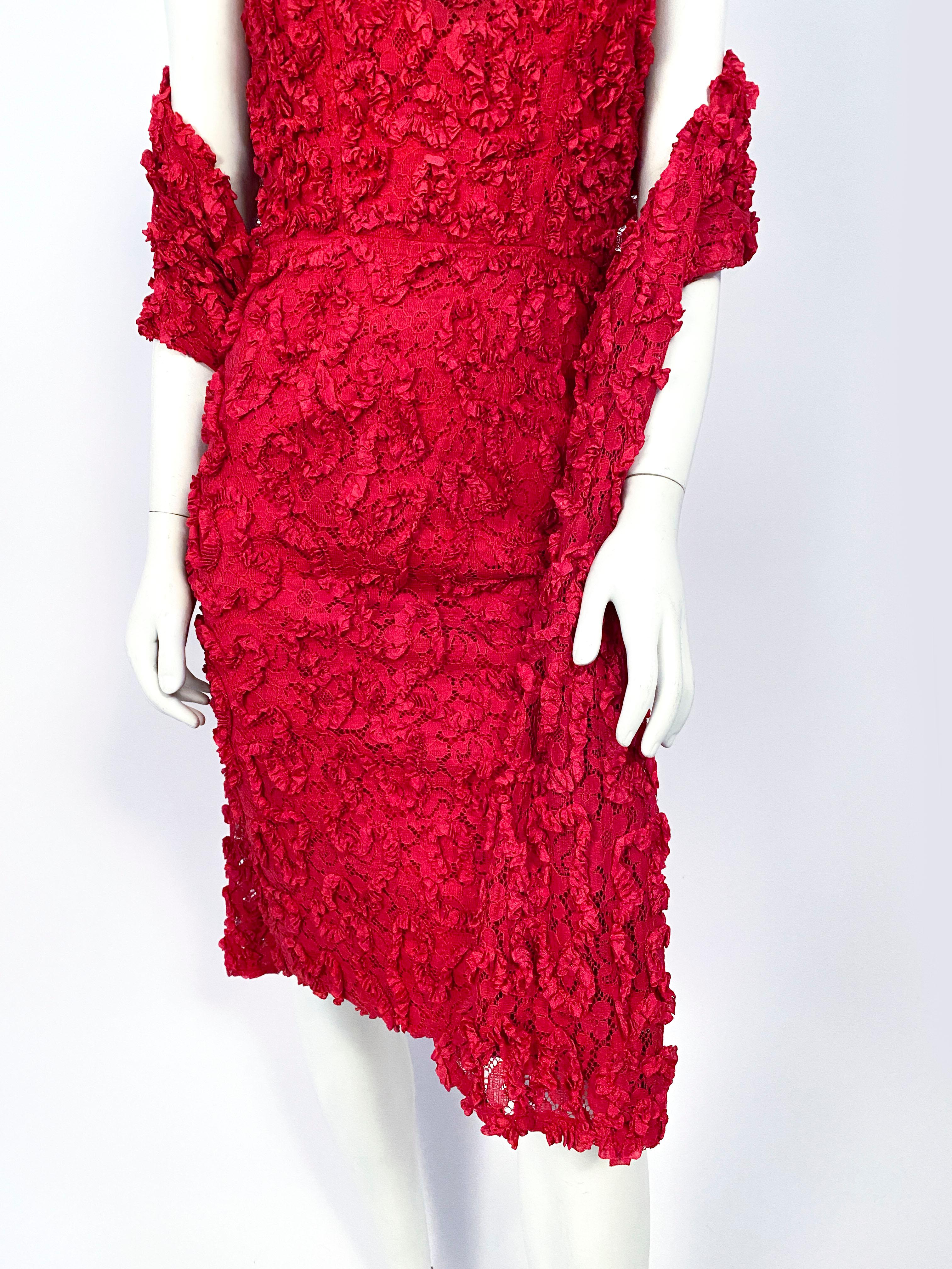 1960s Red Lace Cocktail Dress with Matching Stole For Sale at 1stDibs ...