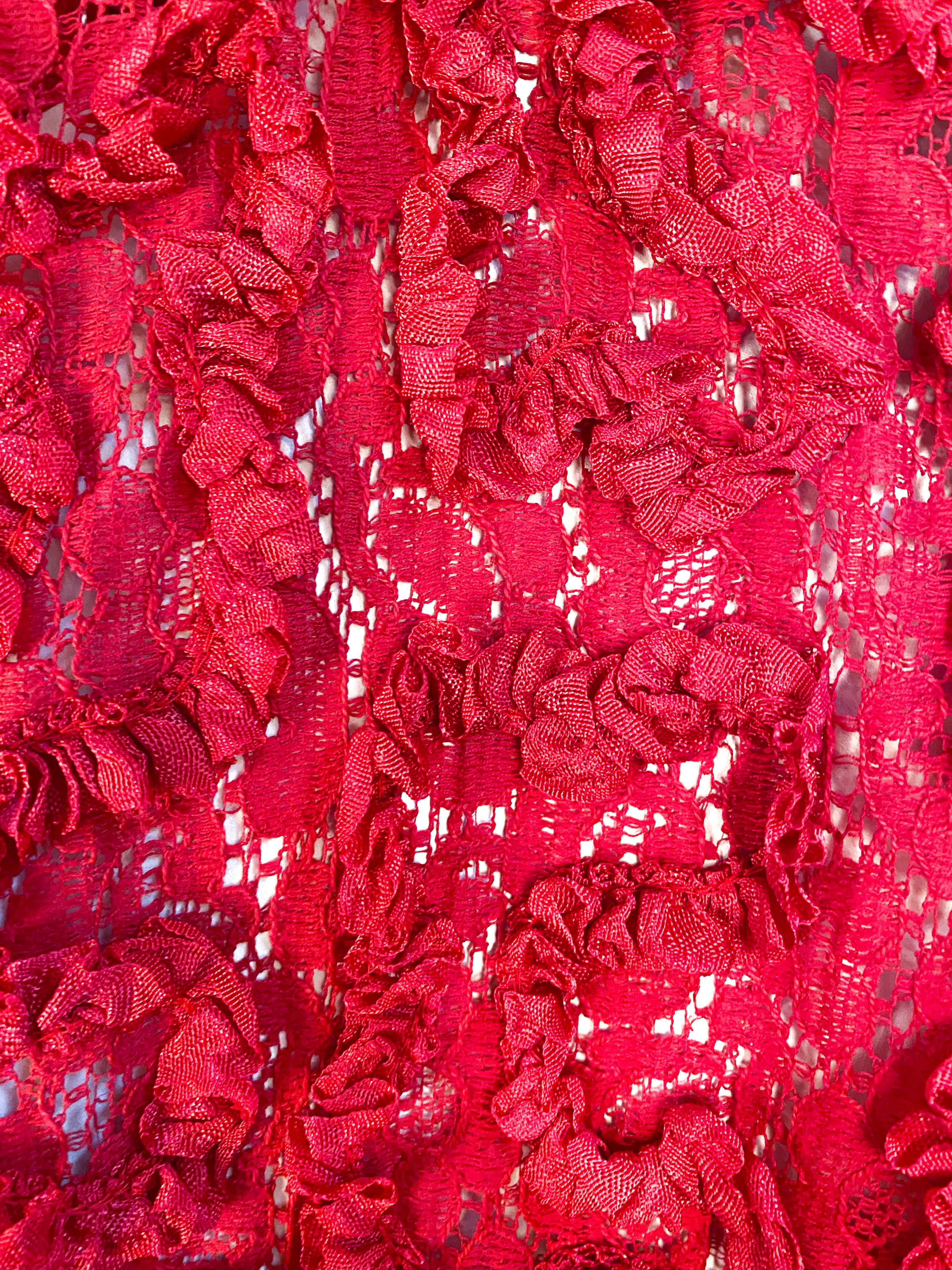 1960s Red Lace Cocktail Dress with Matching Stole For Sale 1