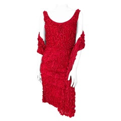 1960s Red Lace Cocktail Dress with Matching Stole