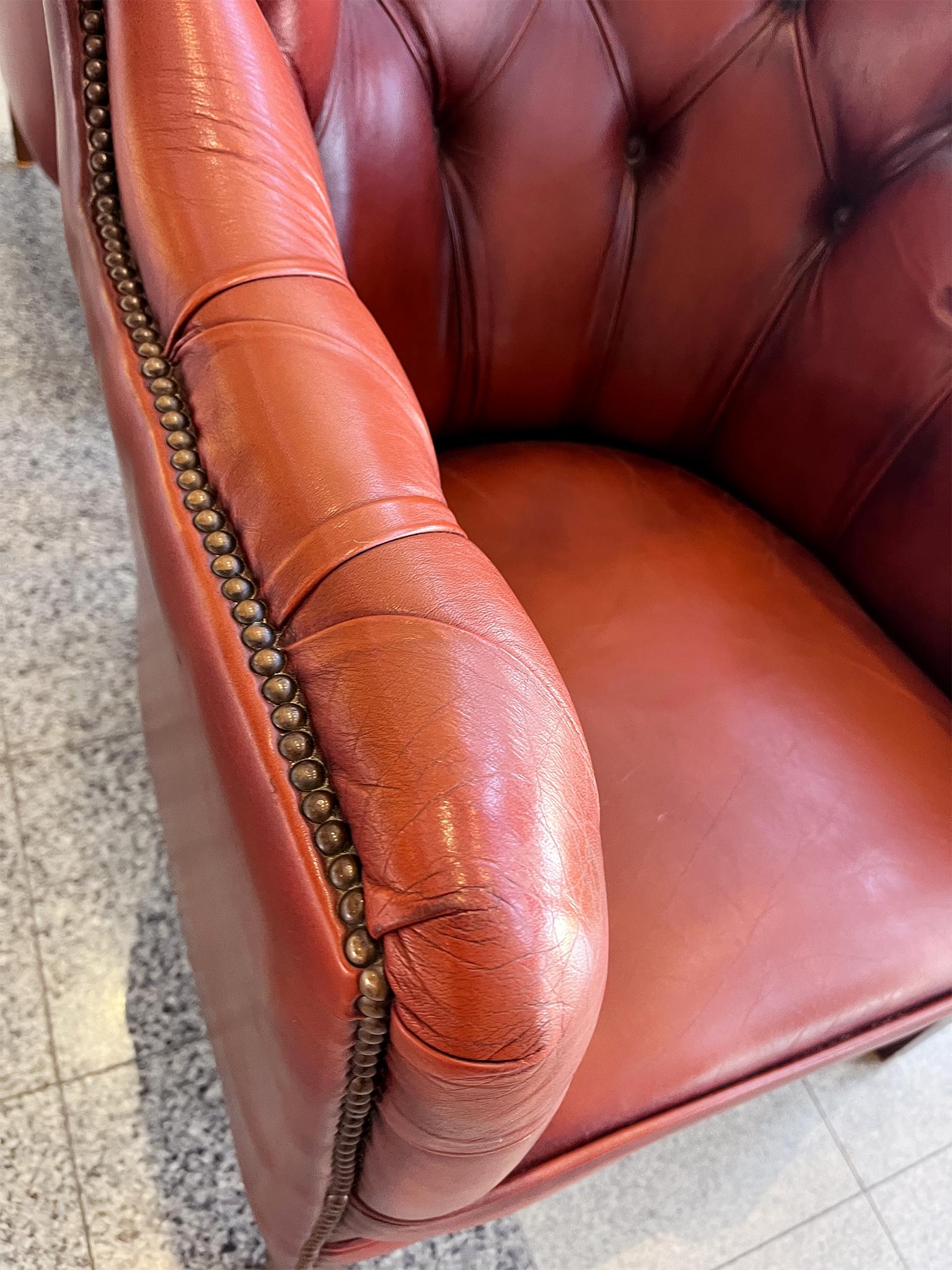 1960s Red Leather Danish Tufted Barrel Chairs - a Pair 4