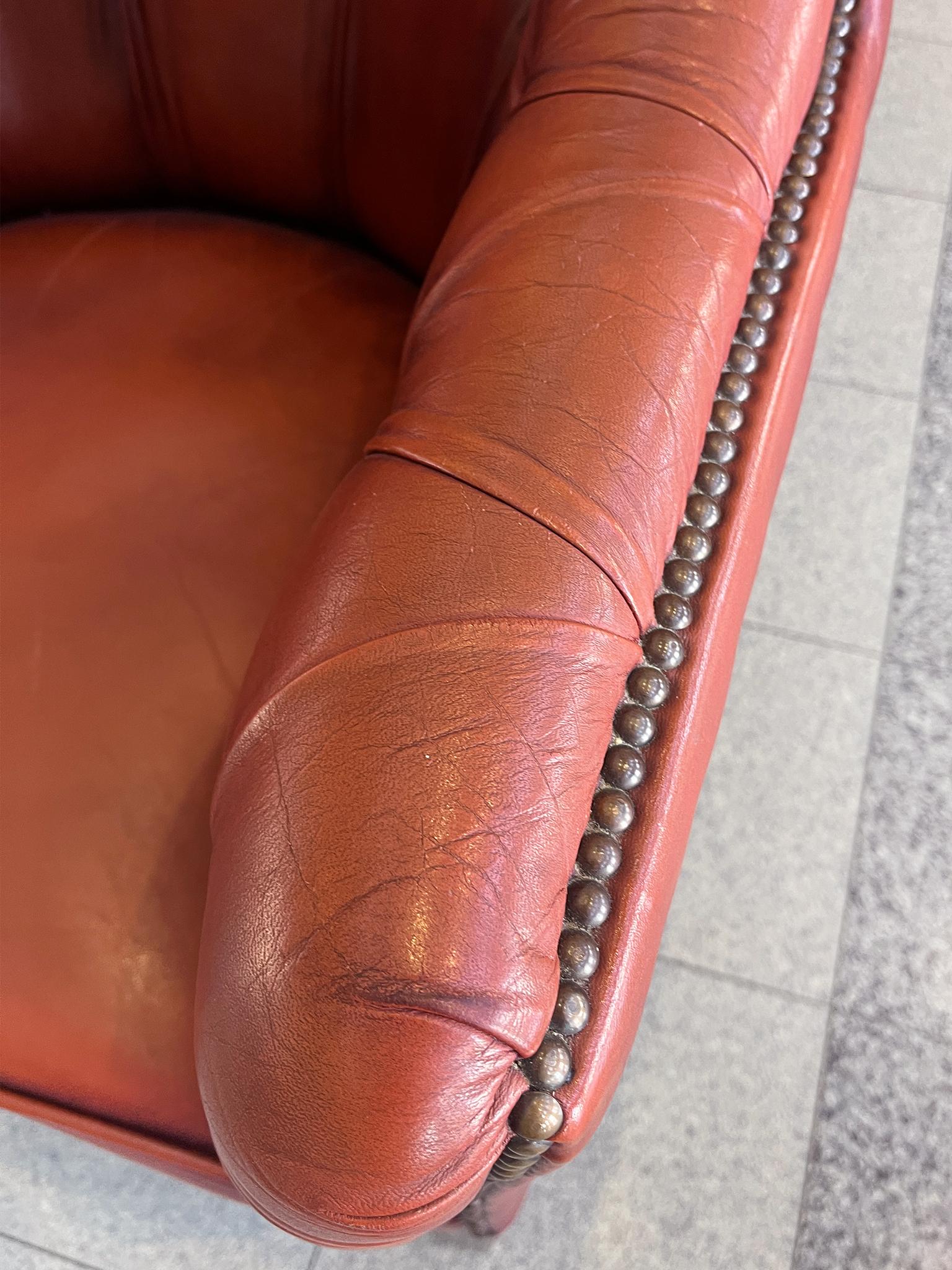 1960s Red Leather Danish Tufted Barrel Chairs - a Pair 5