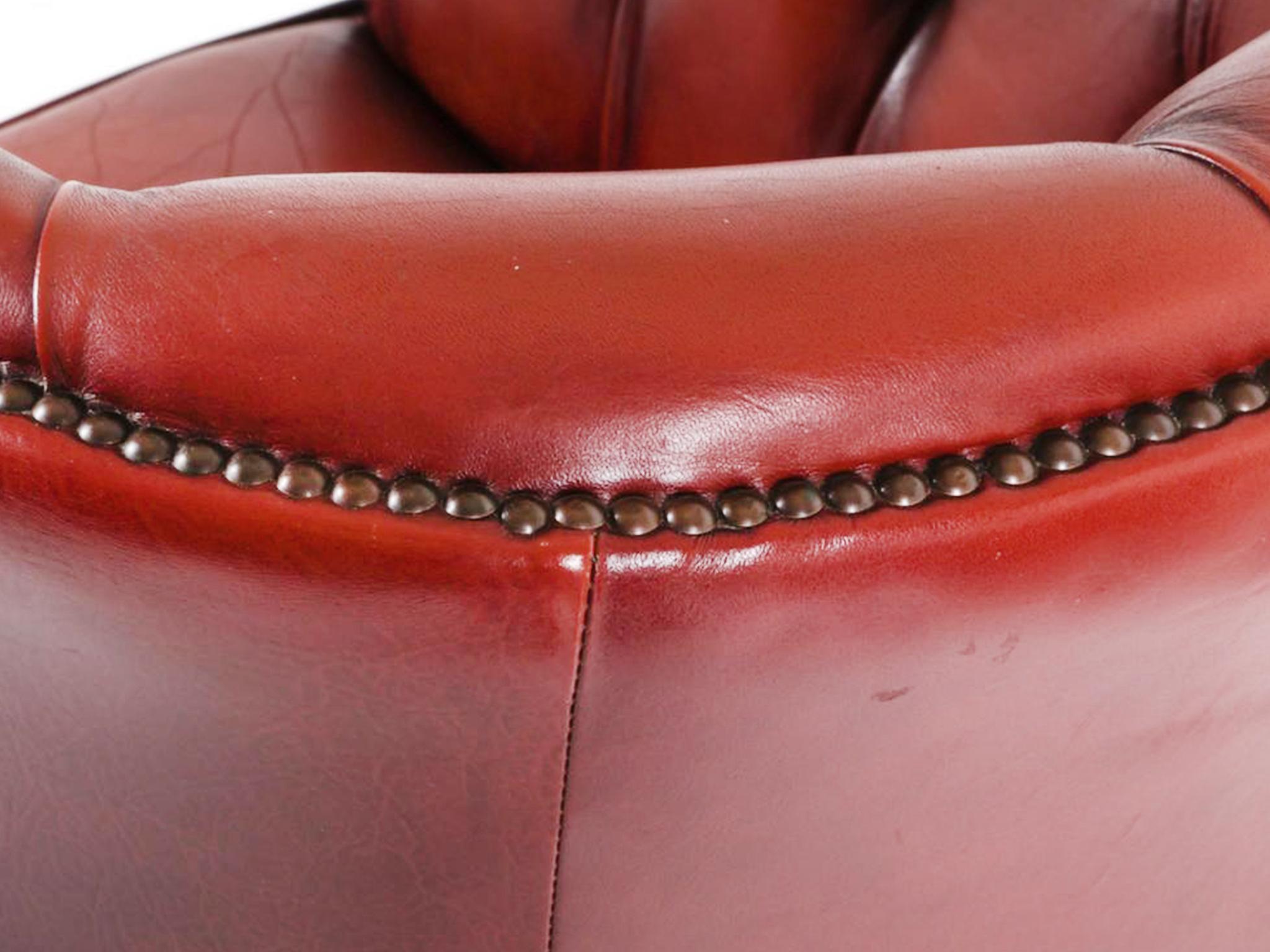 1960s Red Leather Danish Tufted Barrel Chairs - a Pair 6