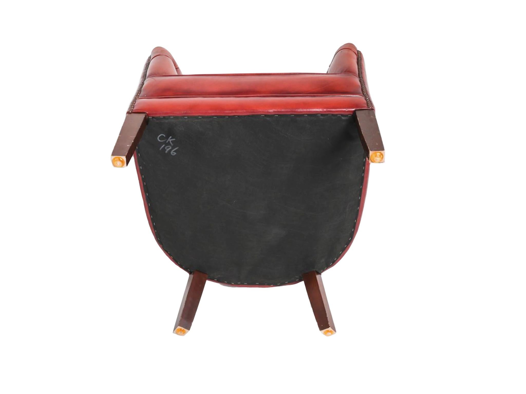 1960s Red Leather Danish Tufted Barrel Chairs - a Pair 7