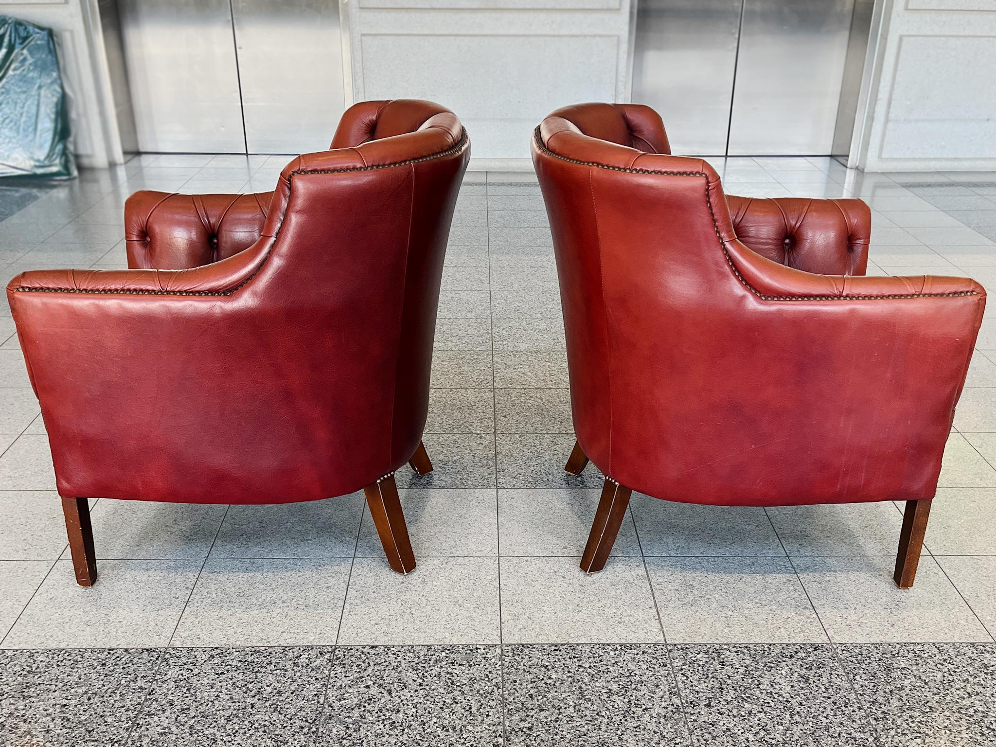 1960s Red Leather Danish Tufted Barrel Chairs - a Pair In Good Condition In New York, NY