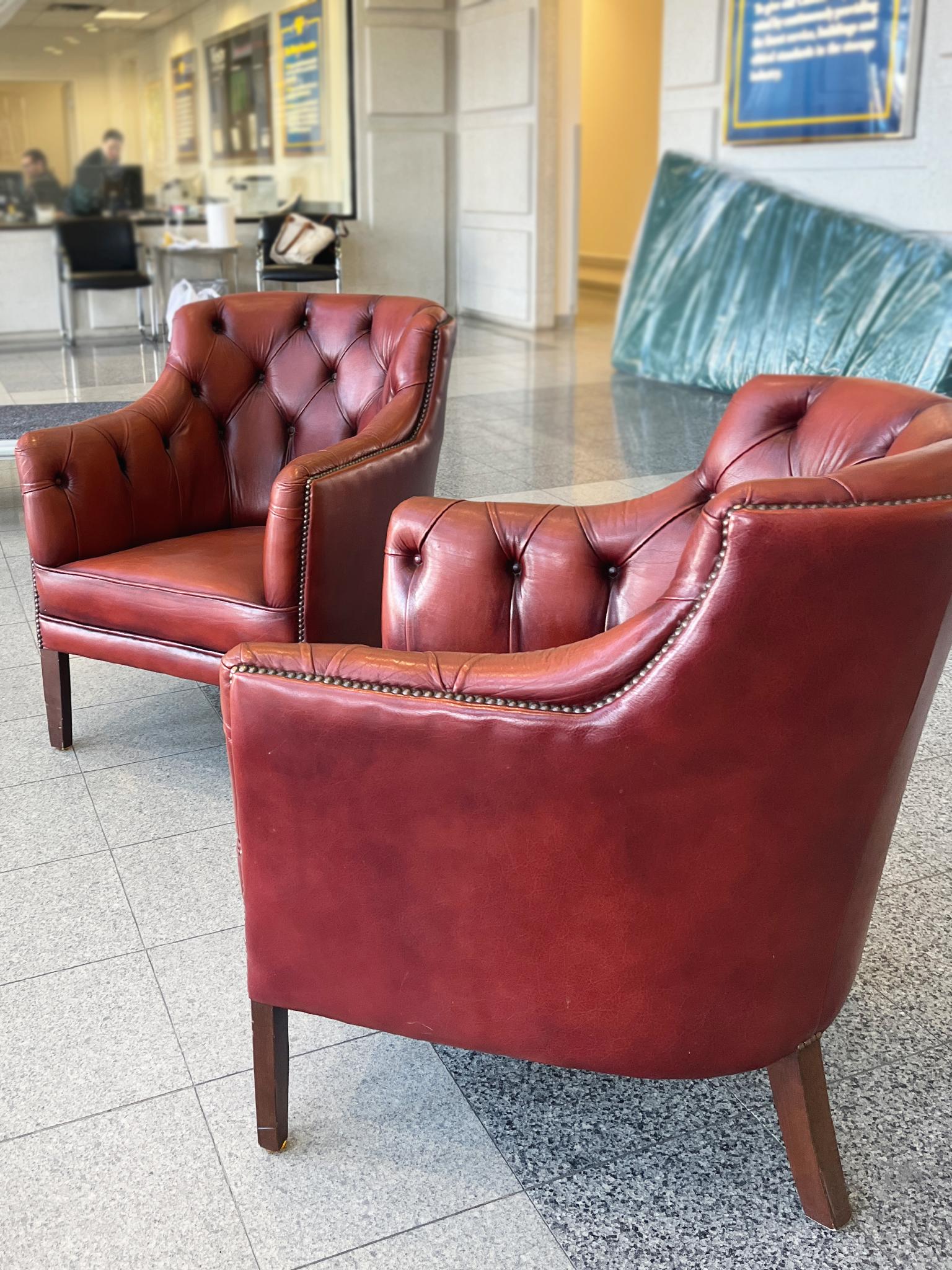 1960s Red Leather Danish Tufted Barrel Chairs - a Pair 1