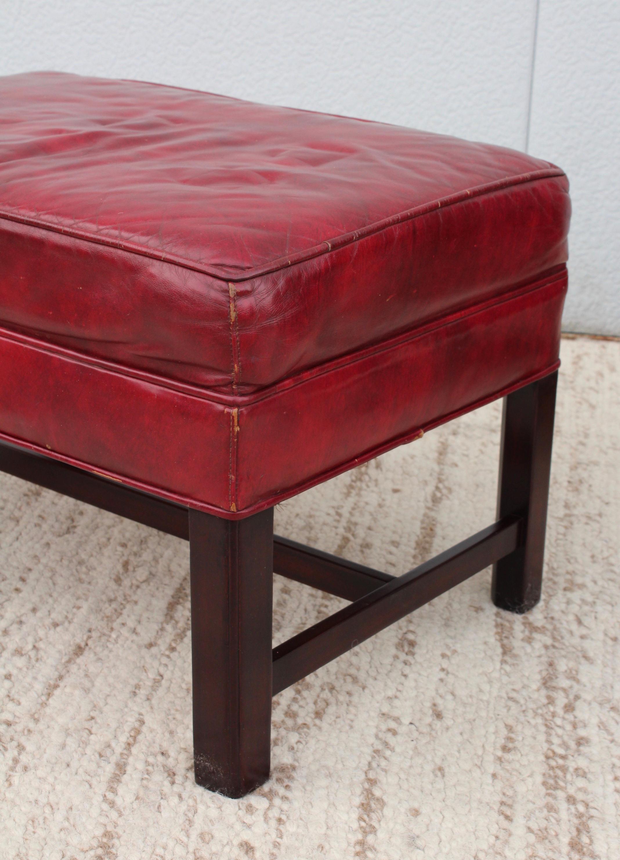 1960's Red Leather Wing-Back Chair and Ottoman by Hickory Chair 7