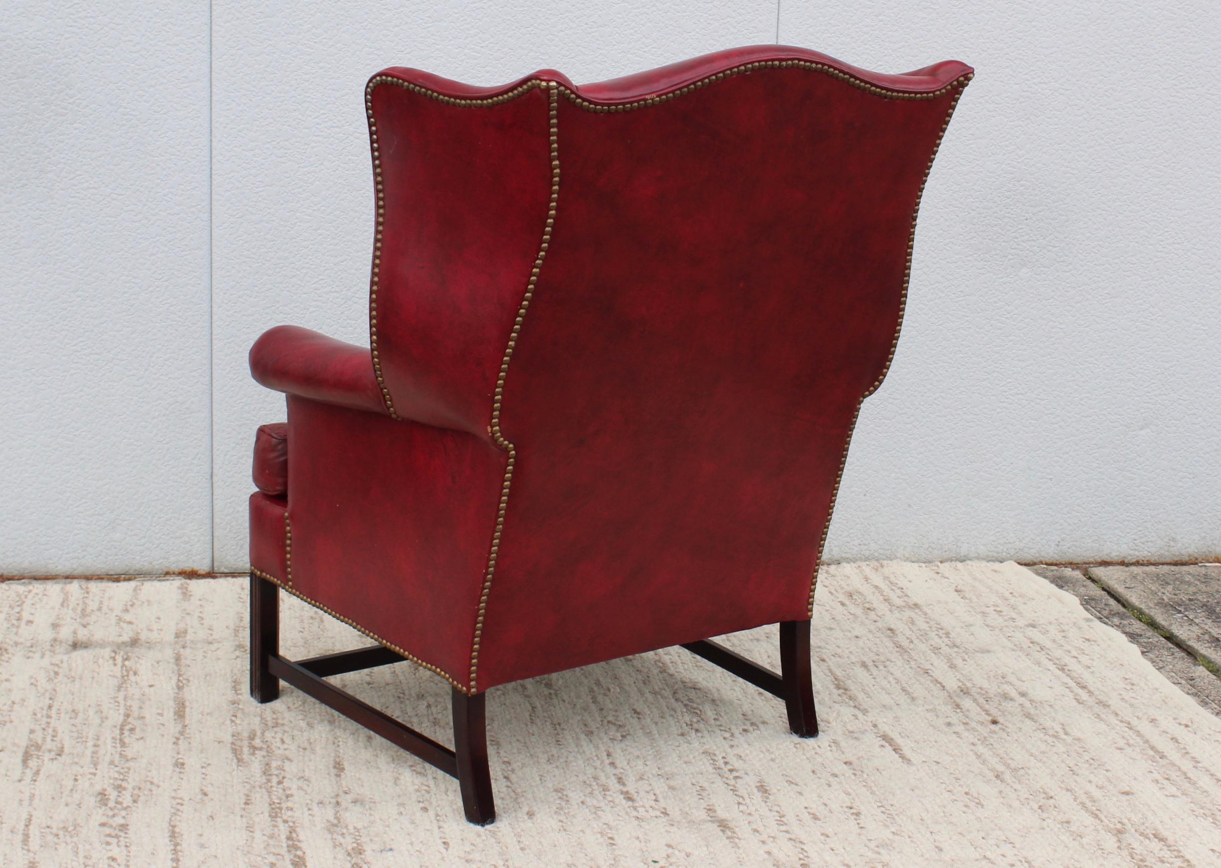 1960's Red Leather Wing-Back Chair and Ottoman by Hickory Chair 10