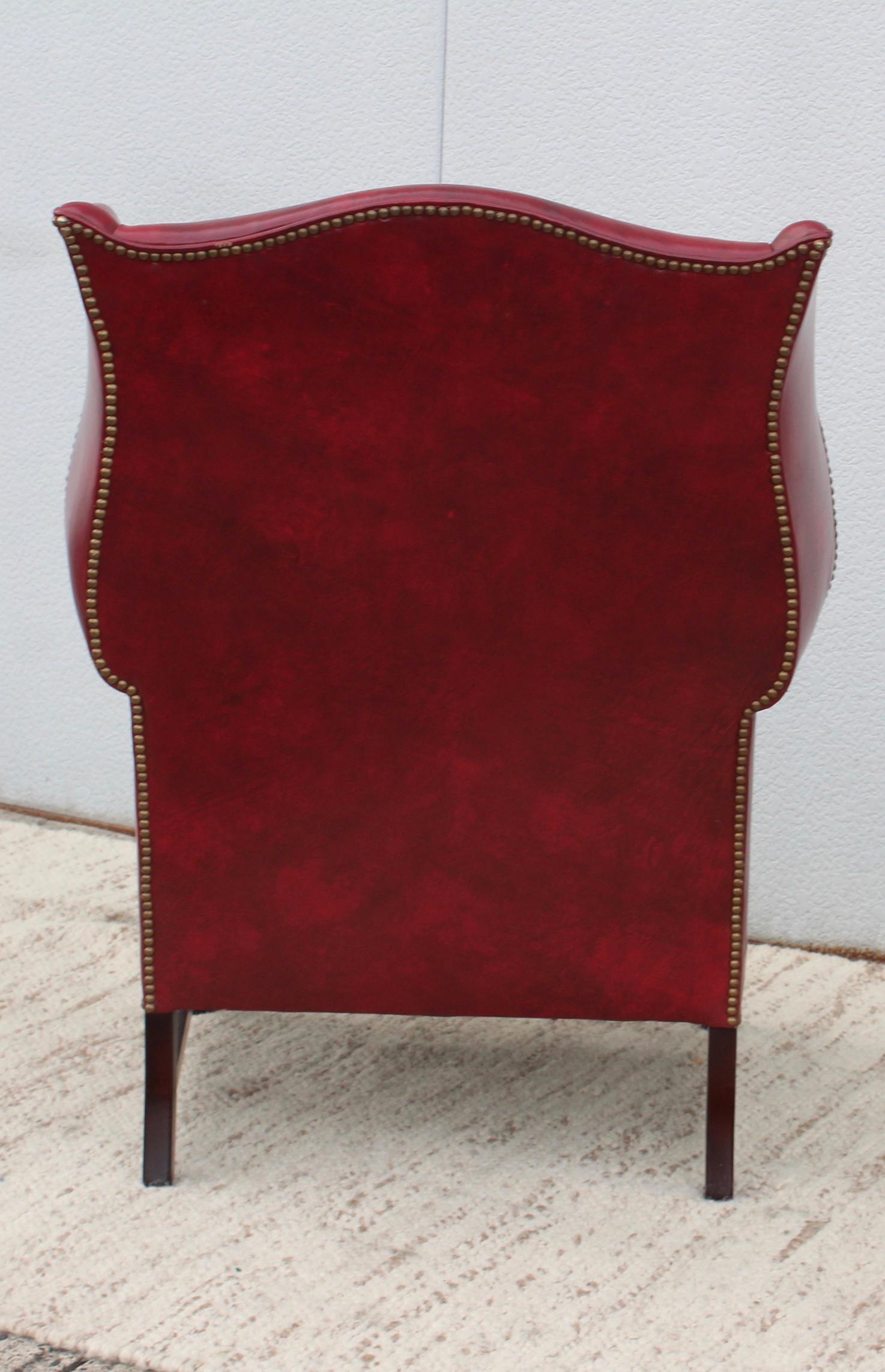 1960's Red Leather Wing-Back Chair and Ottoman by Hickory Chair 11