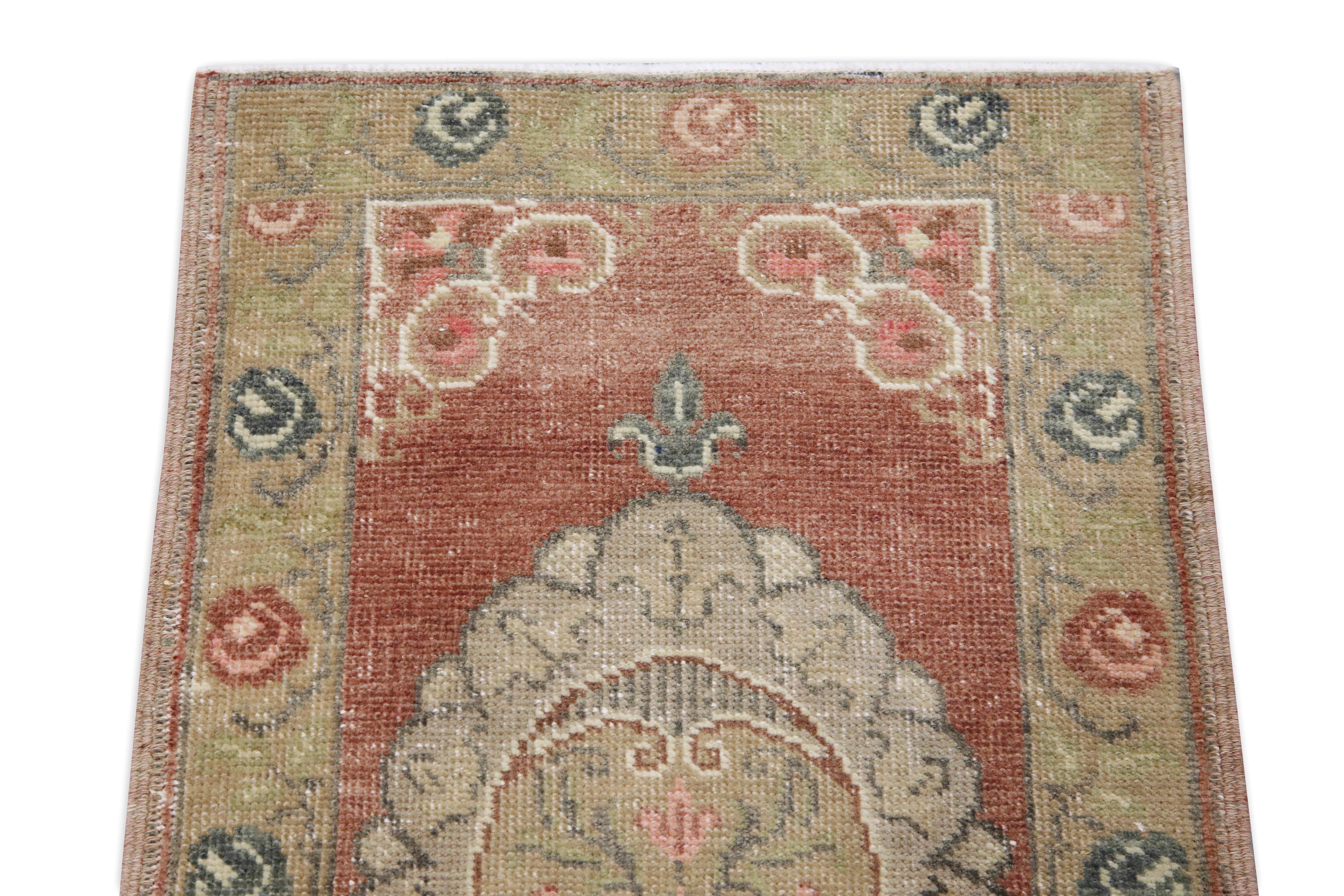 Hand-Woven 1960s Red Multicolor Vintage Turkish Mini Rug 1'7