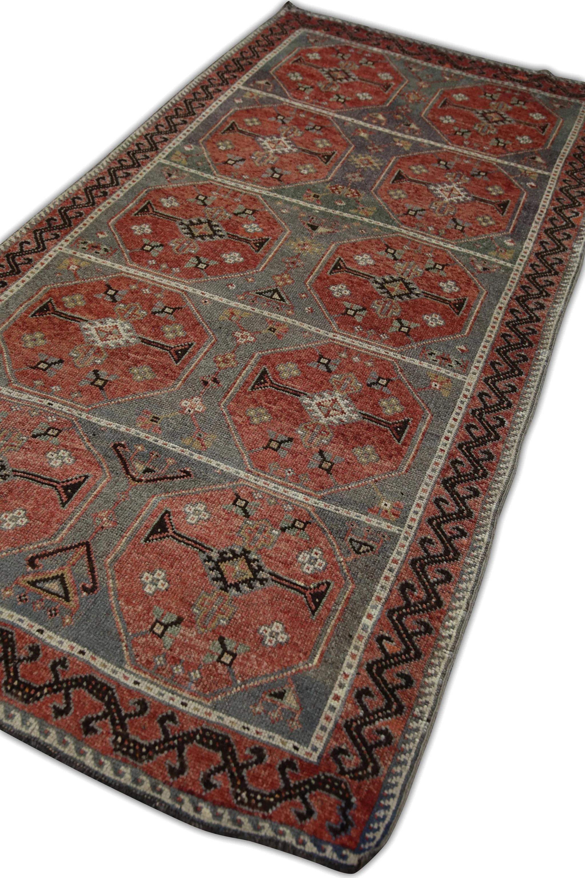 1960s Red Multicolor Vintage Turkish Rug 4'1