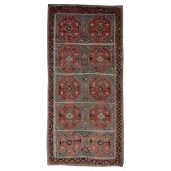 1960er Jahre Rot Multicolor Vintage Türkischer Teppich 4'1" x 8'