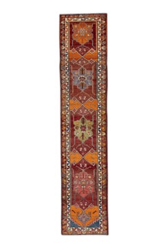 1960er Jahre Rot Multicolor Vintage Türkisch Läufer 2'11" x 13'7"