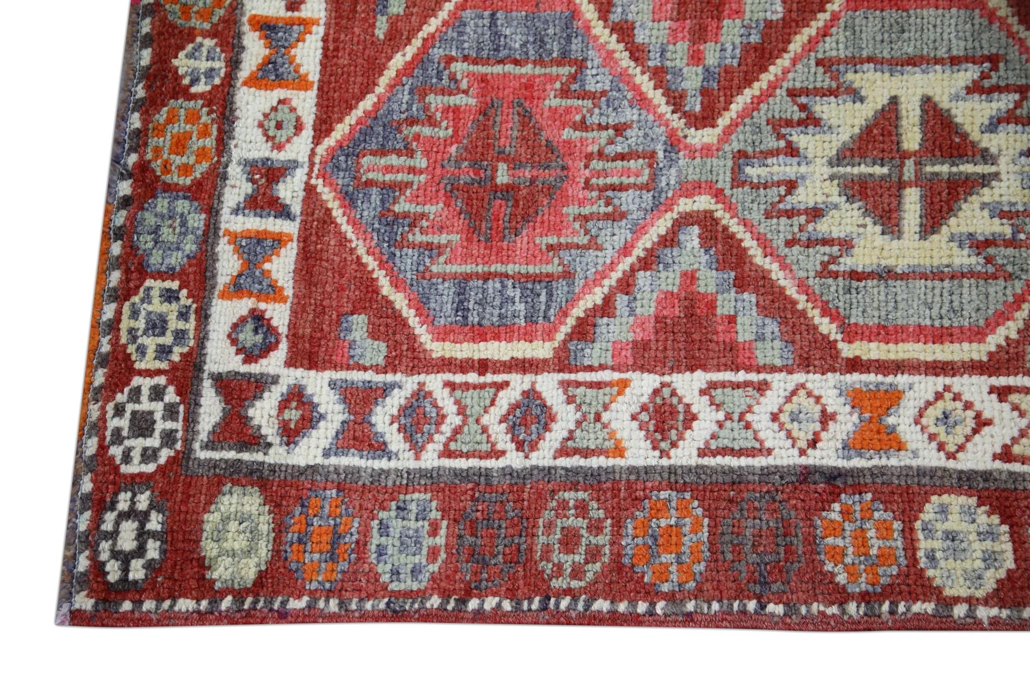 Tribal 1960s Red Multicolor Vintage Turkish Runner 2'9