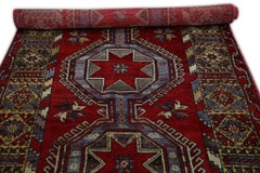 Alfombra Turca Vintage Rojo Multicolor de los años 60 5'4" x 22'11