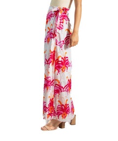 1960S Red & Pink Cotton Tropical Peacock Print Wrap Skirt